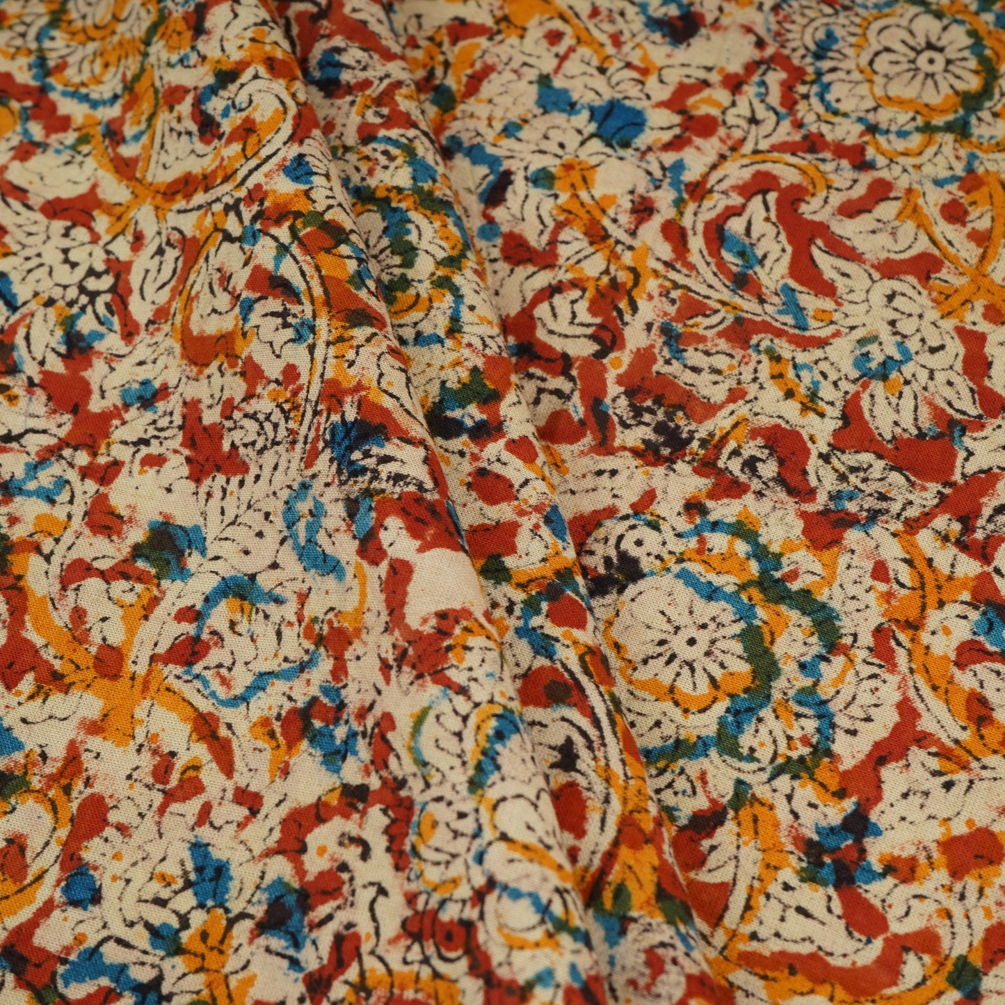 Red Kalamkari Print Cotton Fabric MFR-29846