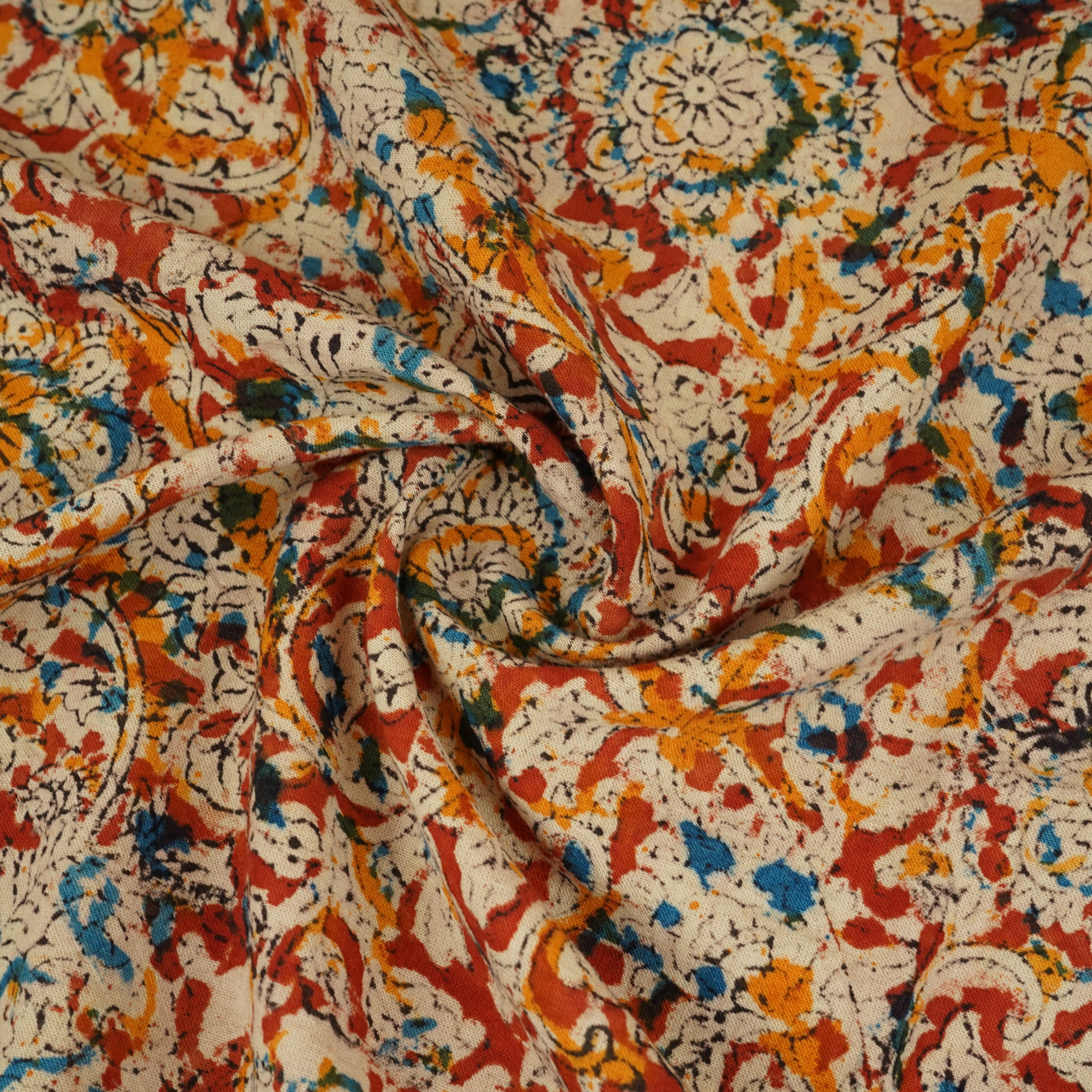 Red Kalamkari Print Cotton Fabric MFR-29846 - TradeUNO