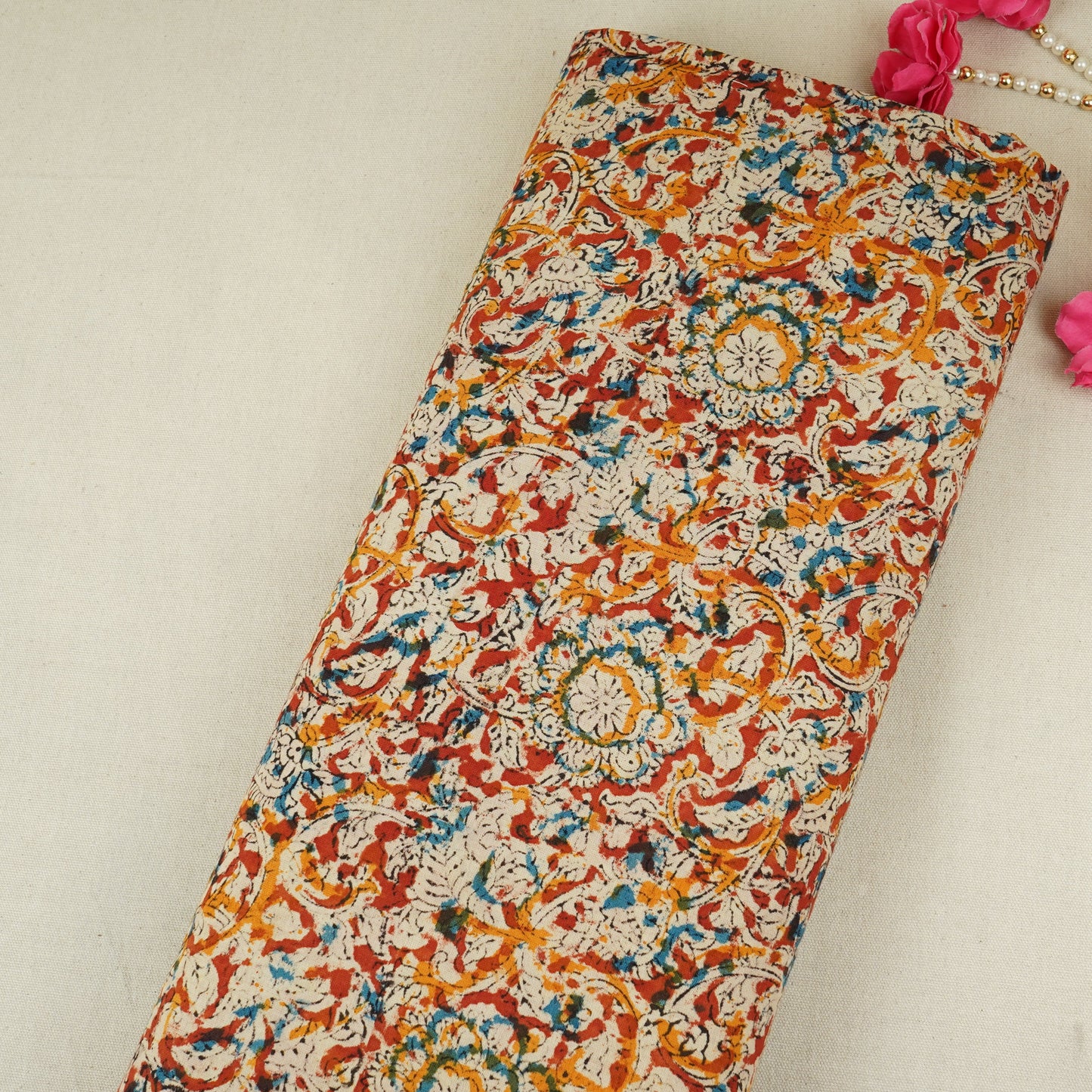 Red Kalamkari Print Cotton Fabric MFR-29846