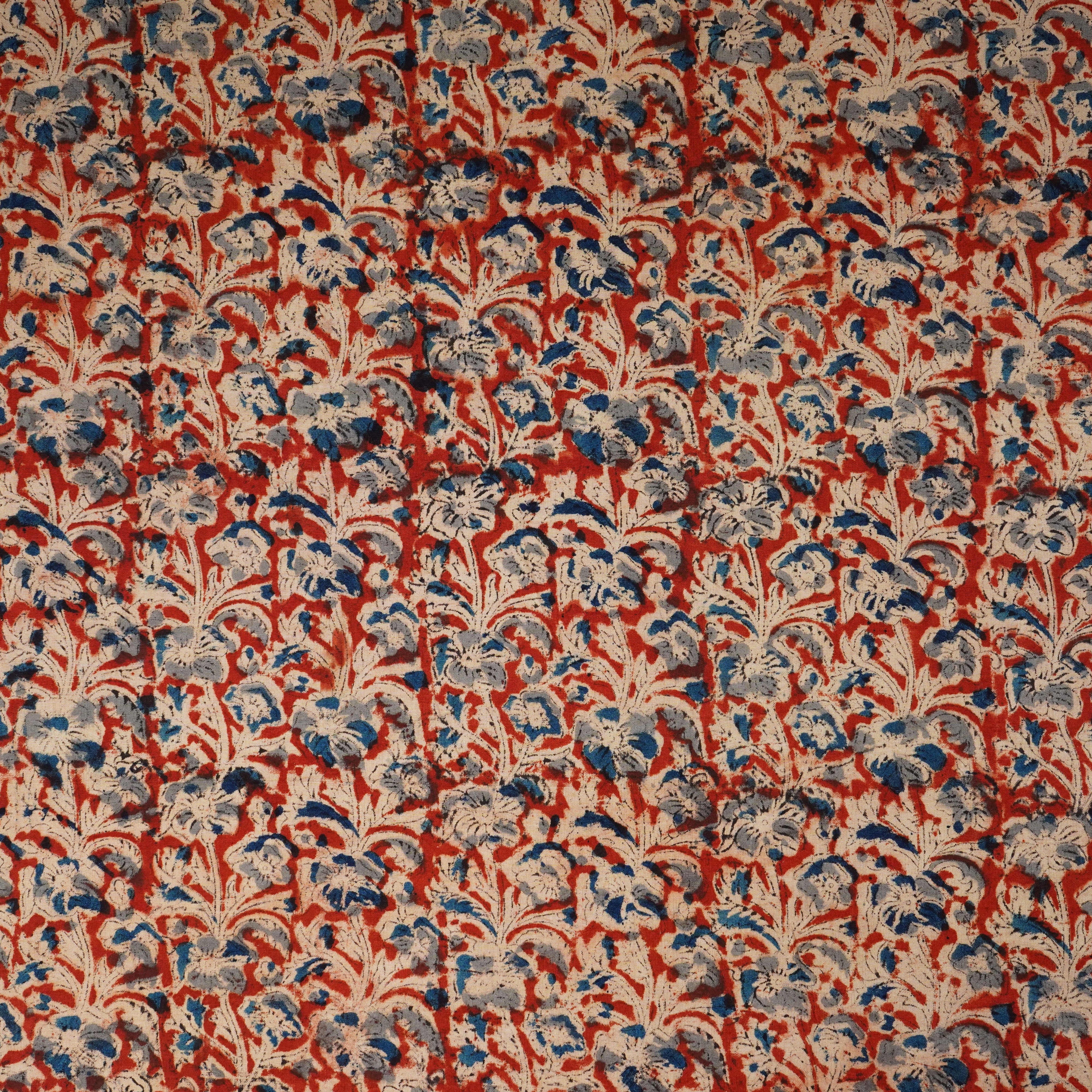 Red Kalamkari Print Cotton Fabric MFR-29844 - TradeUNO