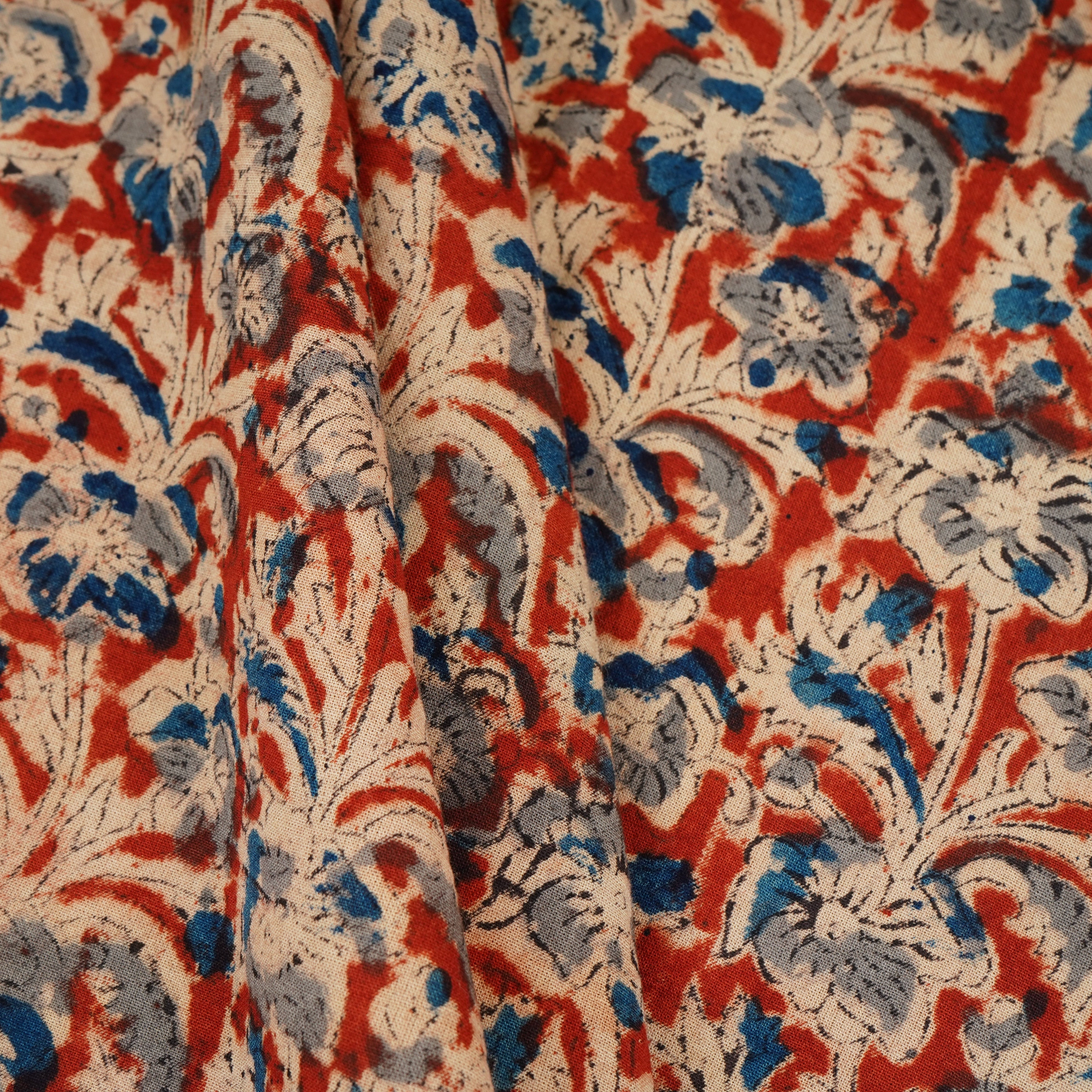Red Kalamkari Print Cotton Fabric MFR-29844 - TradeUNO
