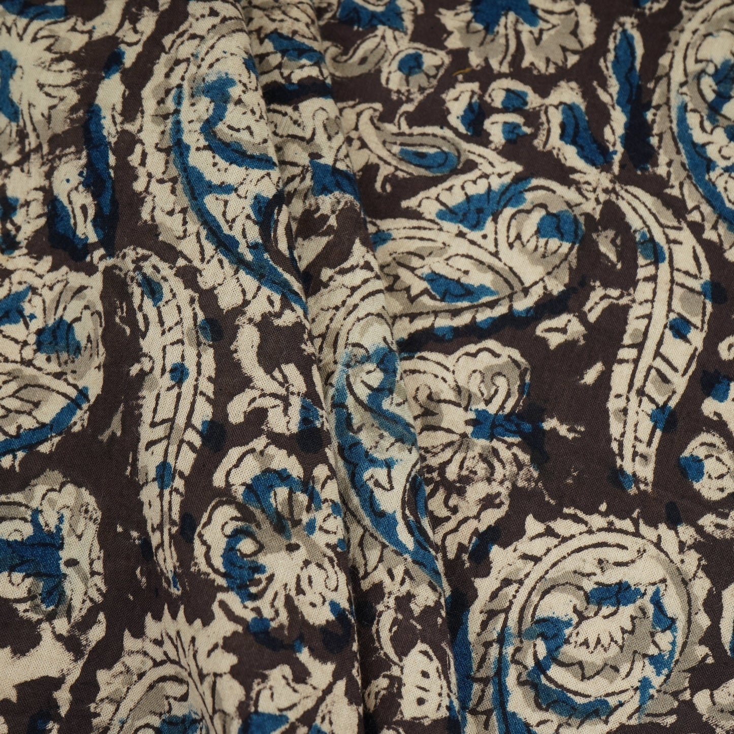 Dark Green Kalamkari Print Cotton Fabric MFR-29843
