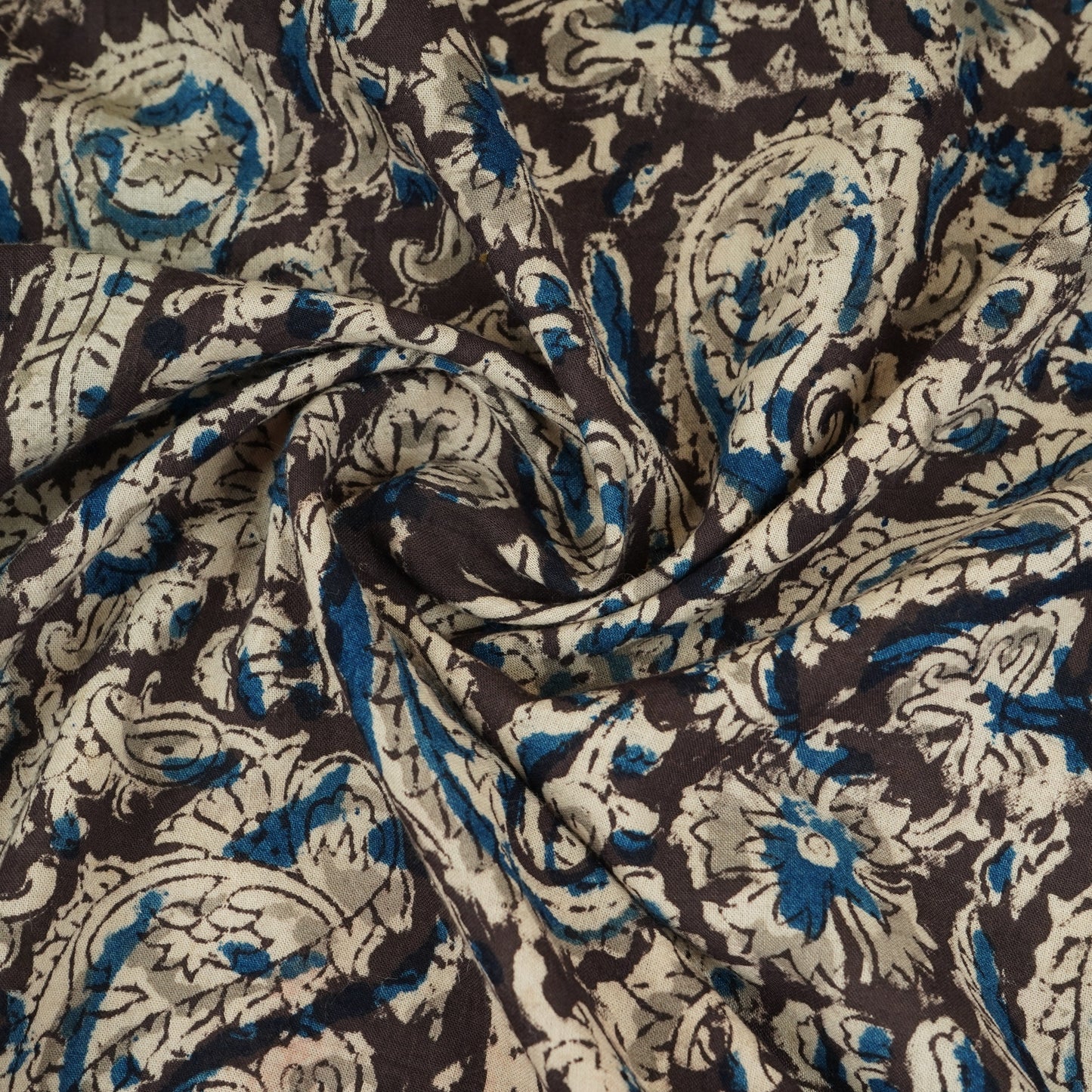 Dark Green Kalamkari Print Cotton Fabric MFR-29843