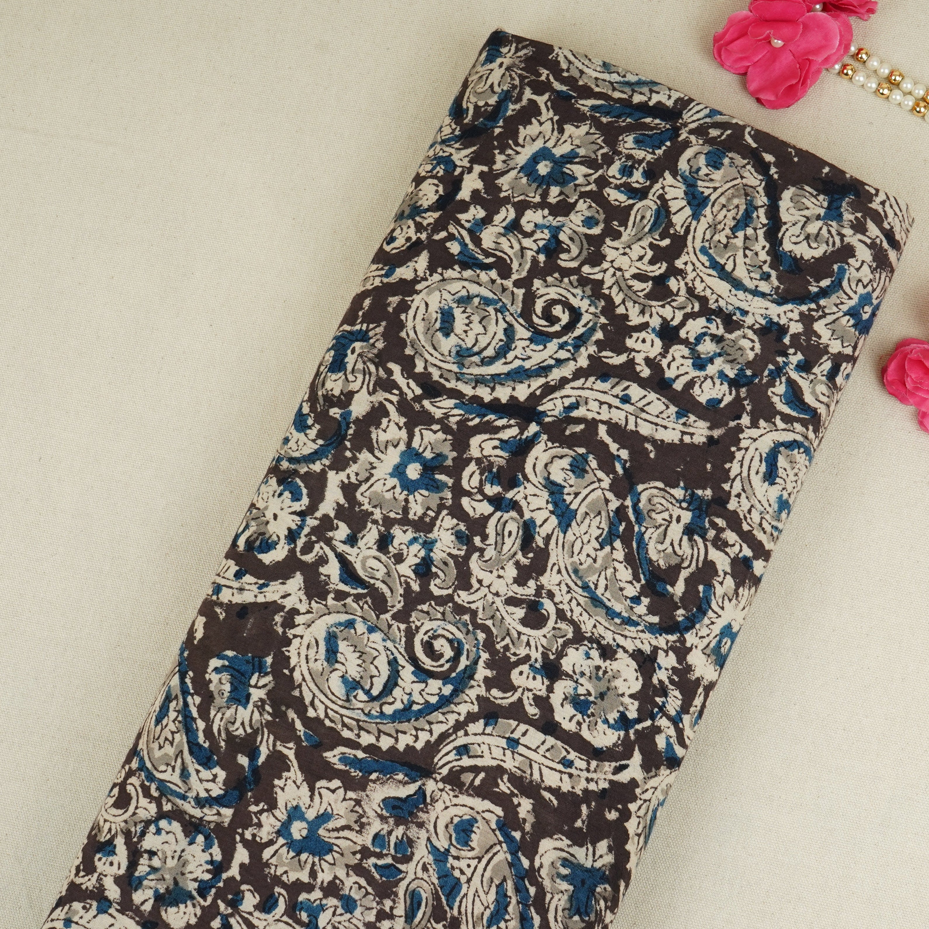 Dark Green Kalamkari Print Cotton Fabric MFR-29843 - TradeUNO