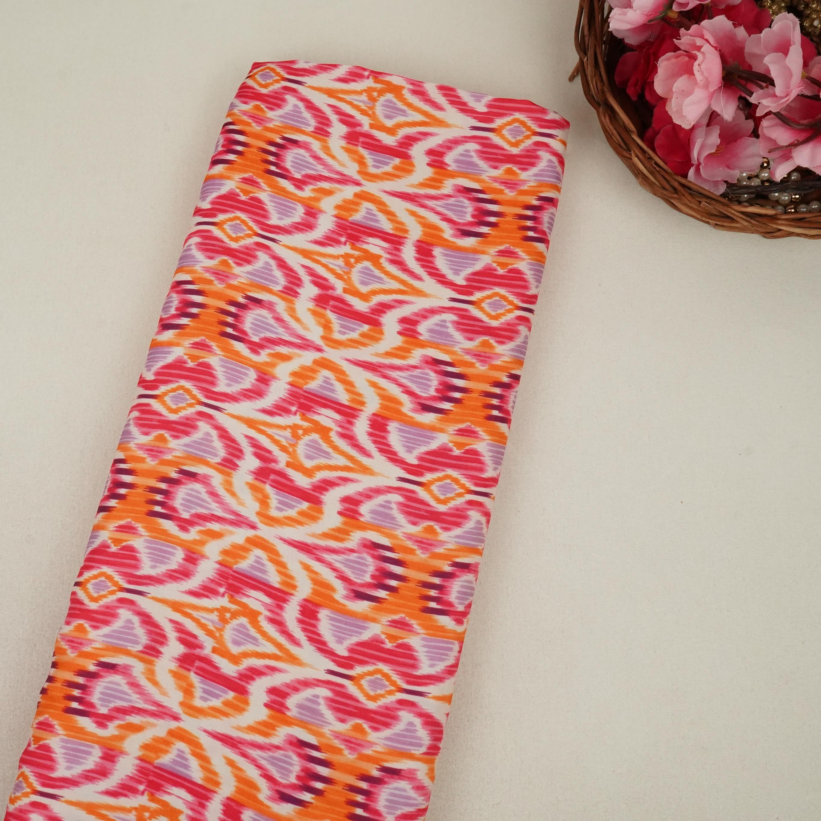 Pink & Orange Uzbekistan Ikkat Print Modal Satin SM-9246