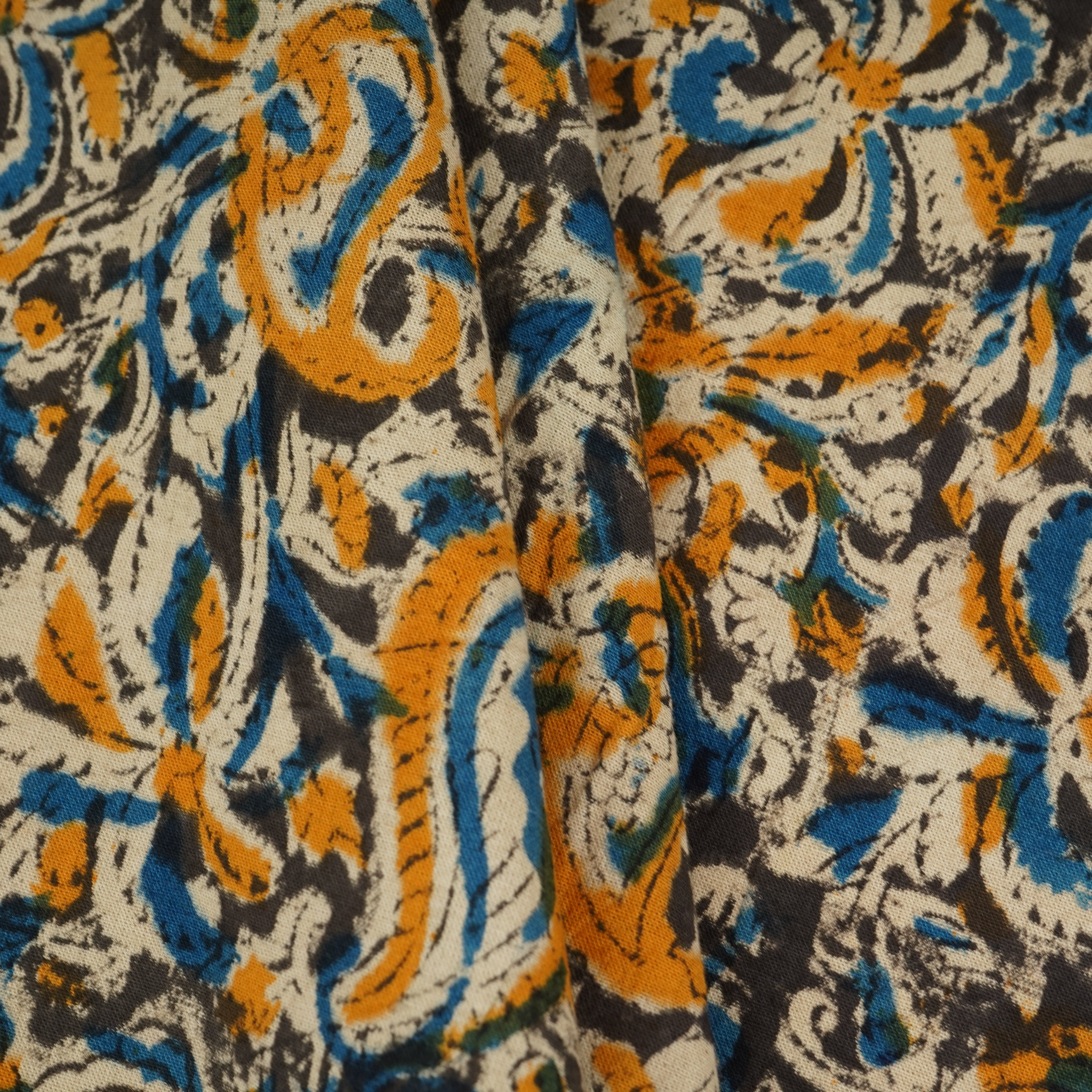 Yellow Kalamkari Print Cotton Fabric MFR-29847 - TradeUNO