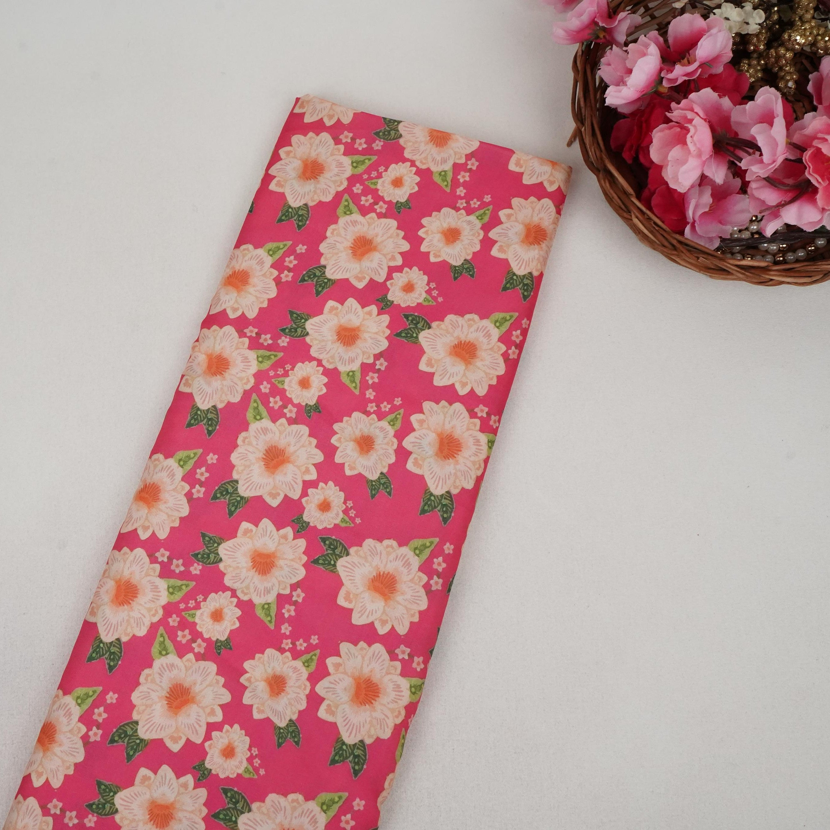 Pink Cream Floral Print Modal Satin SM-11491