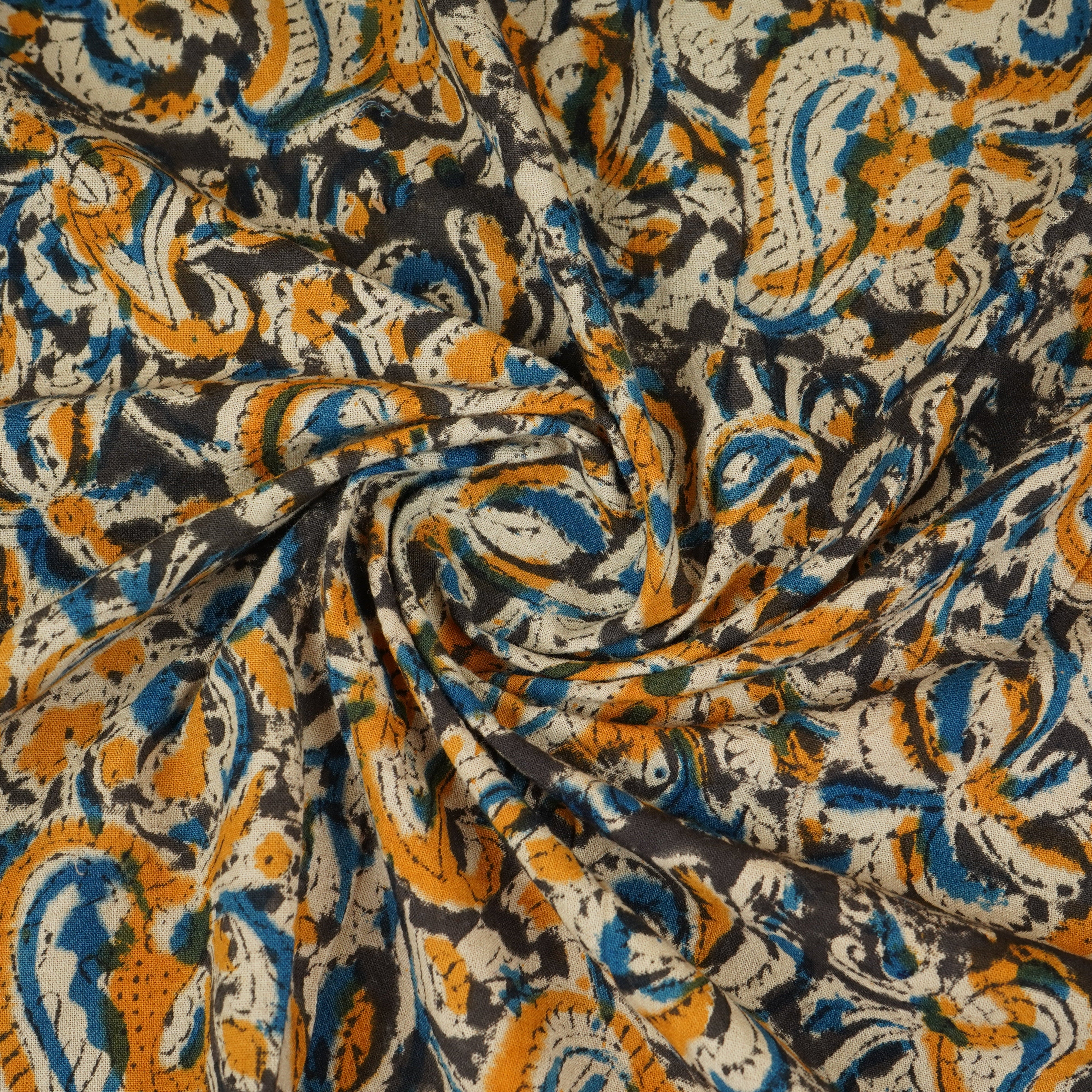 Yellow Kalamkari Print Cotton Fabric MFR-29847 - TradeUNO