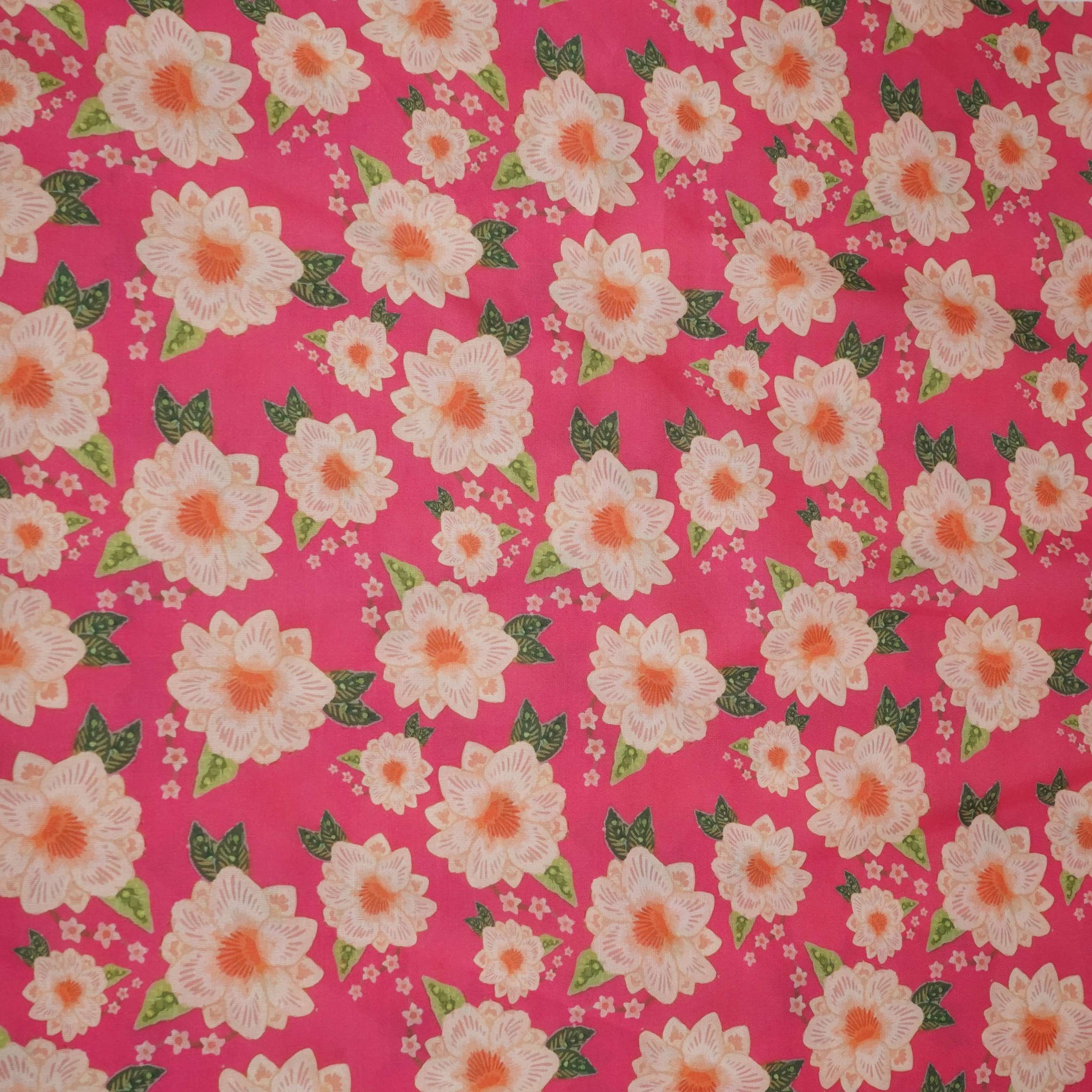 Pink Cream Floral Print Modal Satin SM-11491