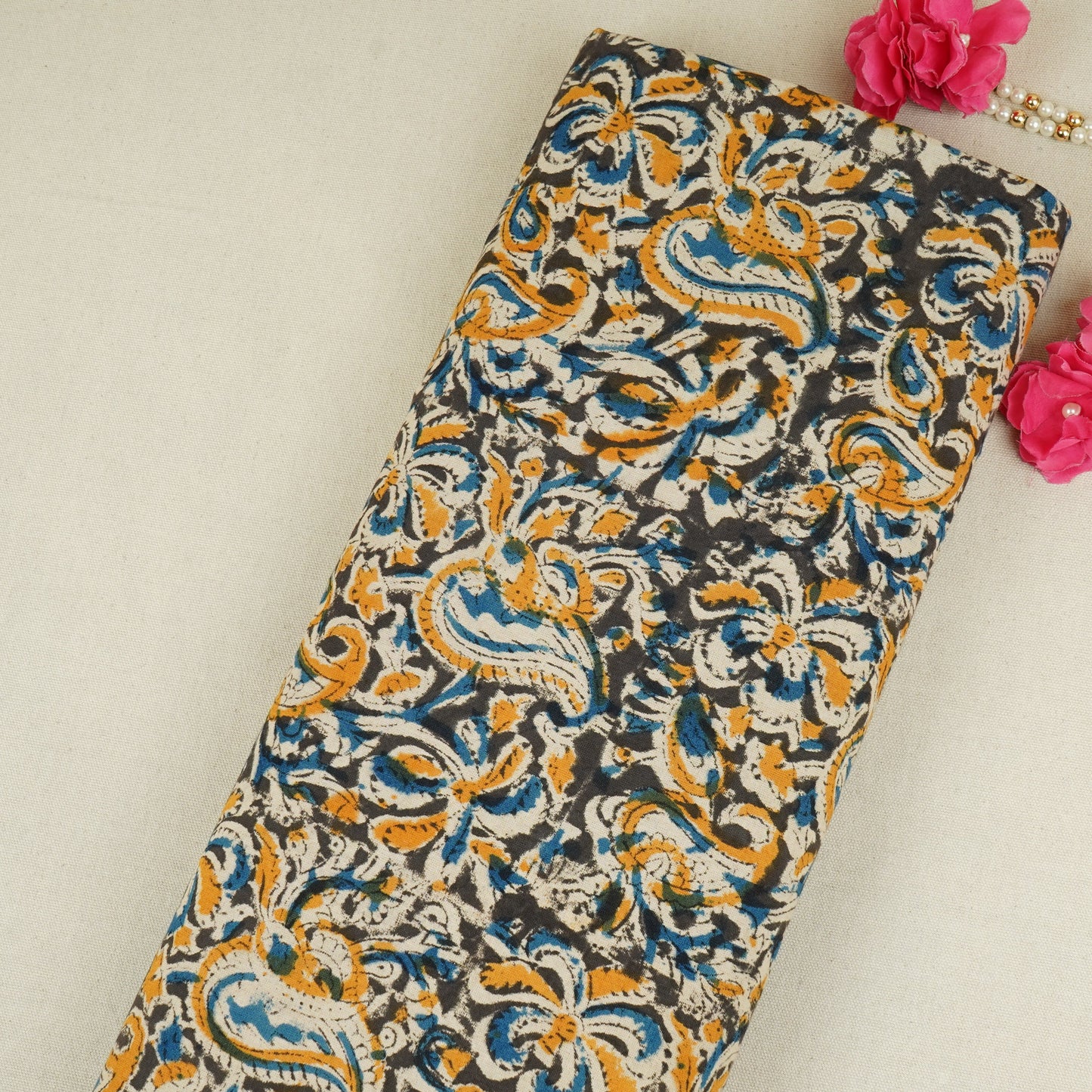 Yellow Kalamkari Print Cotton Fabric MFR-29847