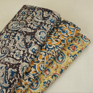Mustard Yellow Kalamkari Print Cotton Fabric MFR-29842 - TradeUNO