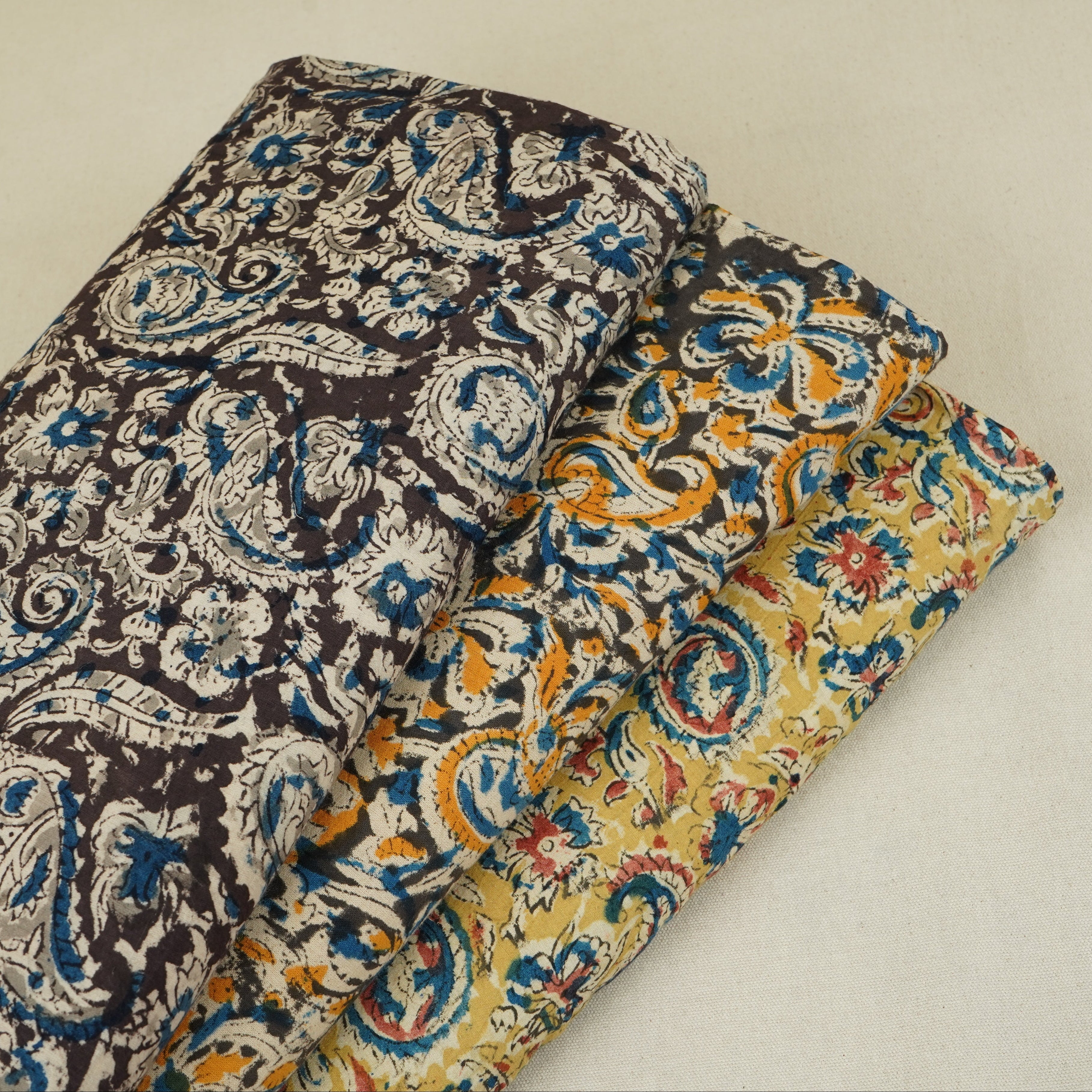Mustard Yellow Kalamkari Print Cotton Fabric MFR-29842 - TradeUNO