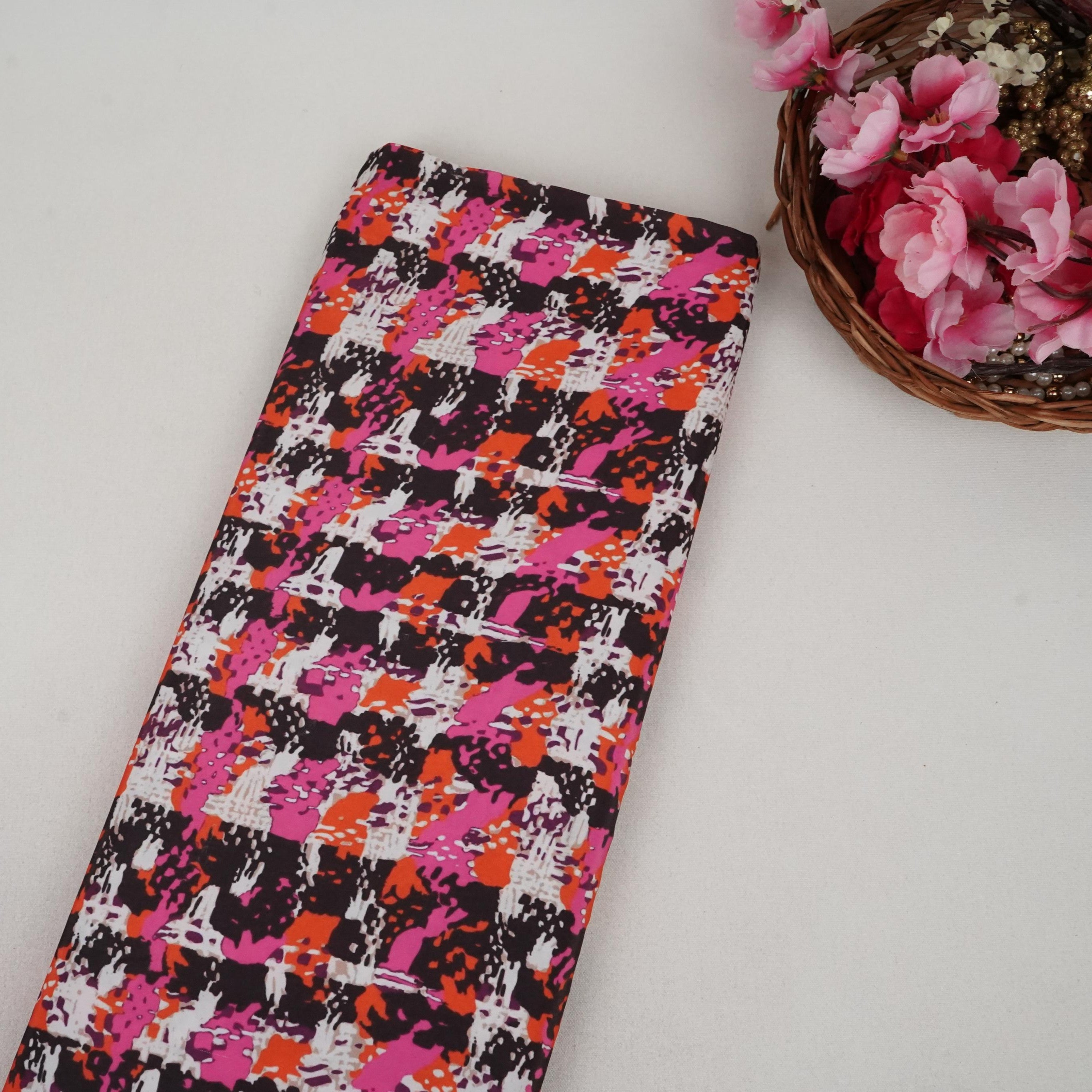 Premium Multicolor Stripe Print French Crepe Fabric