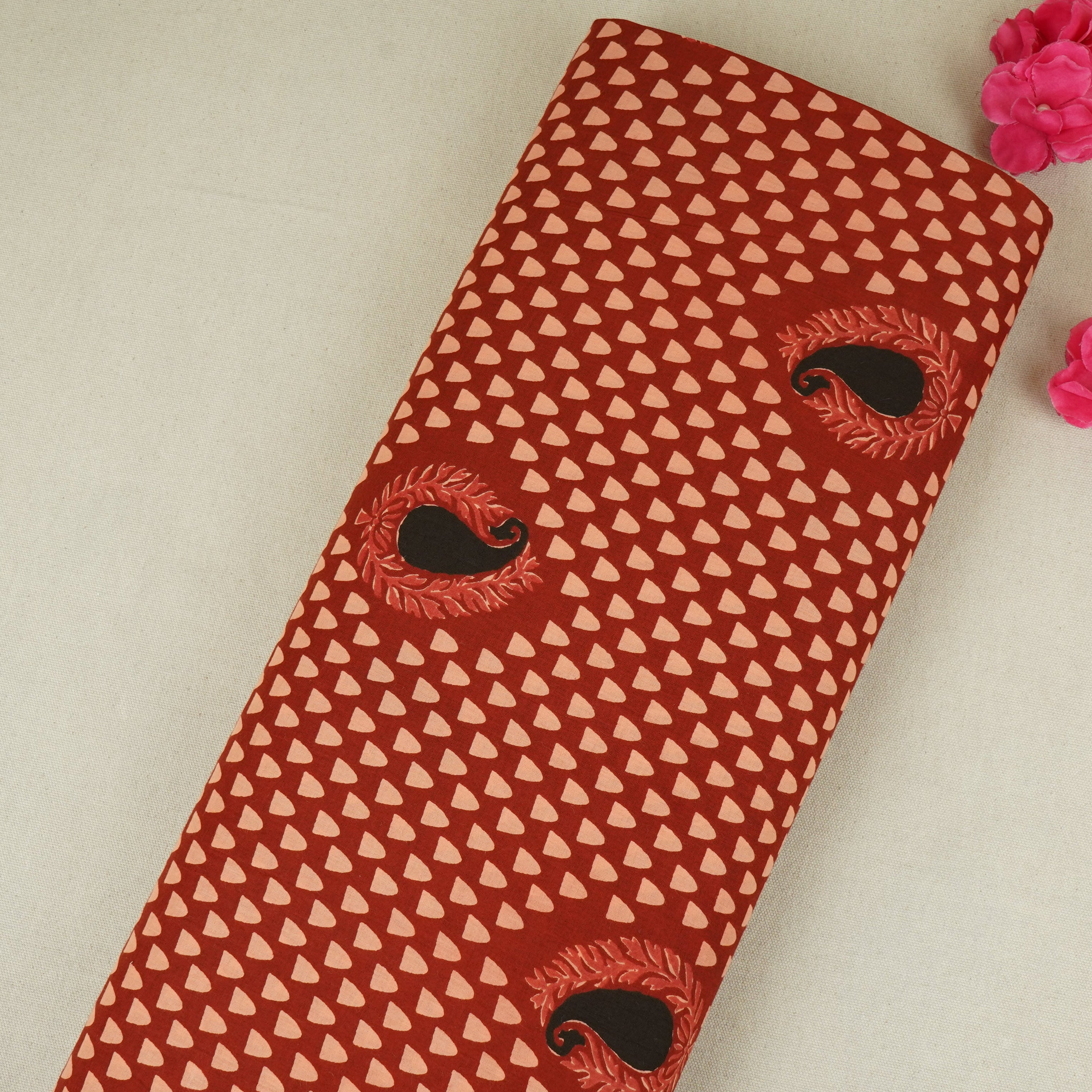 Red Ajrakh Print Cotton Fabric MFR-29839 - TradeUNO