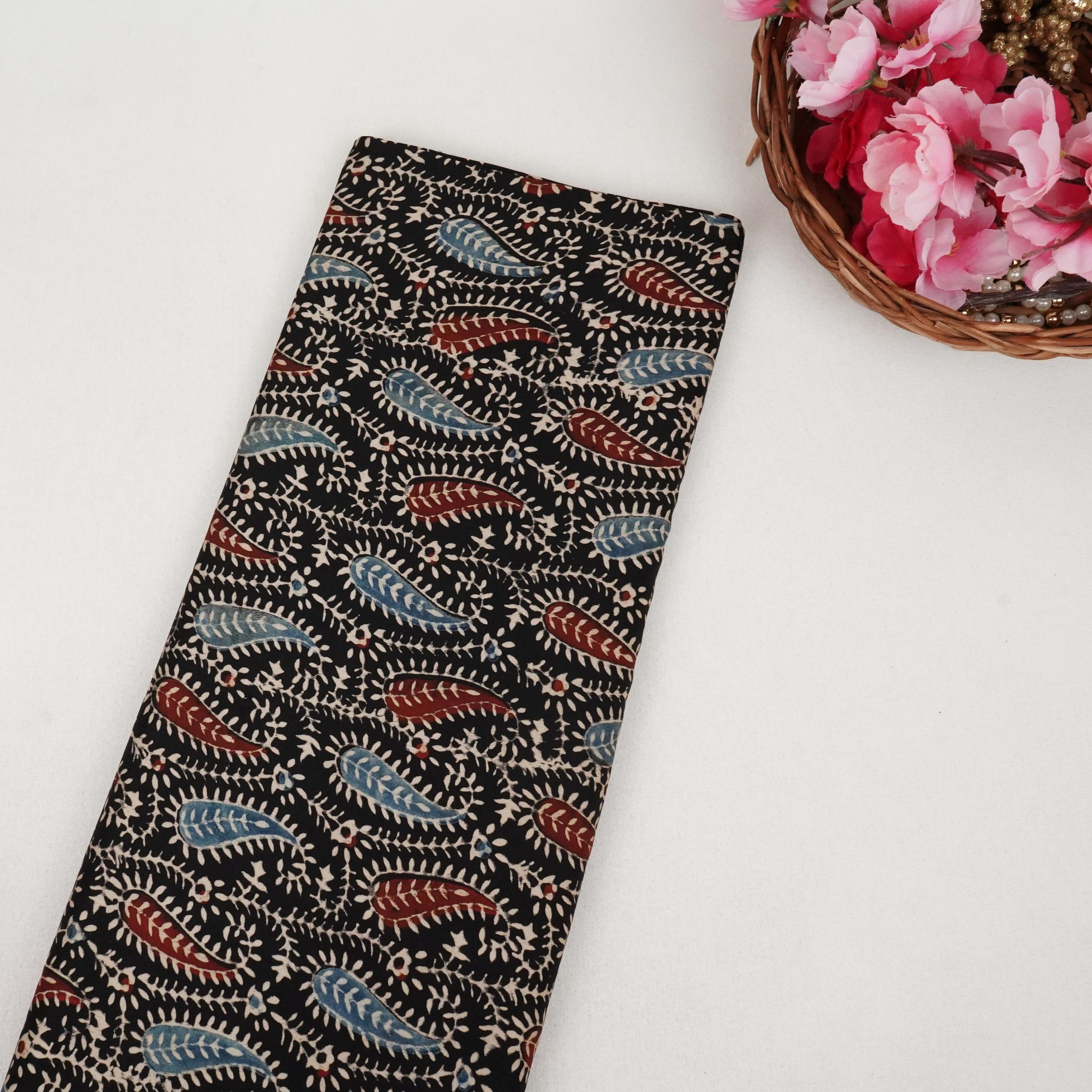 Black Floral Print Modal Satin Fabric EEG-28678