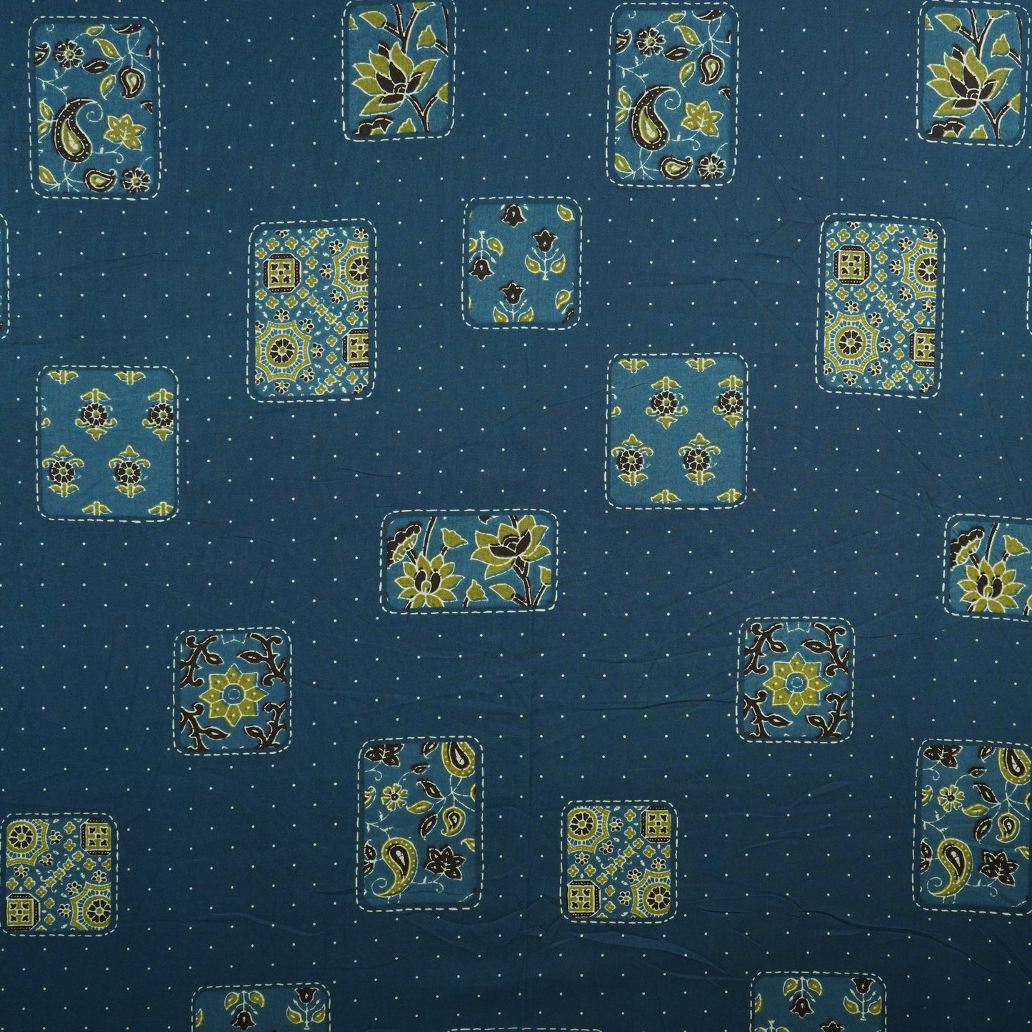 Blue Block Print Cotton Fabric MFR-29836