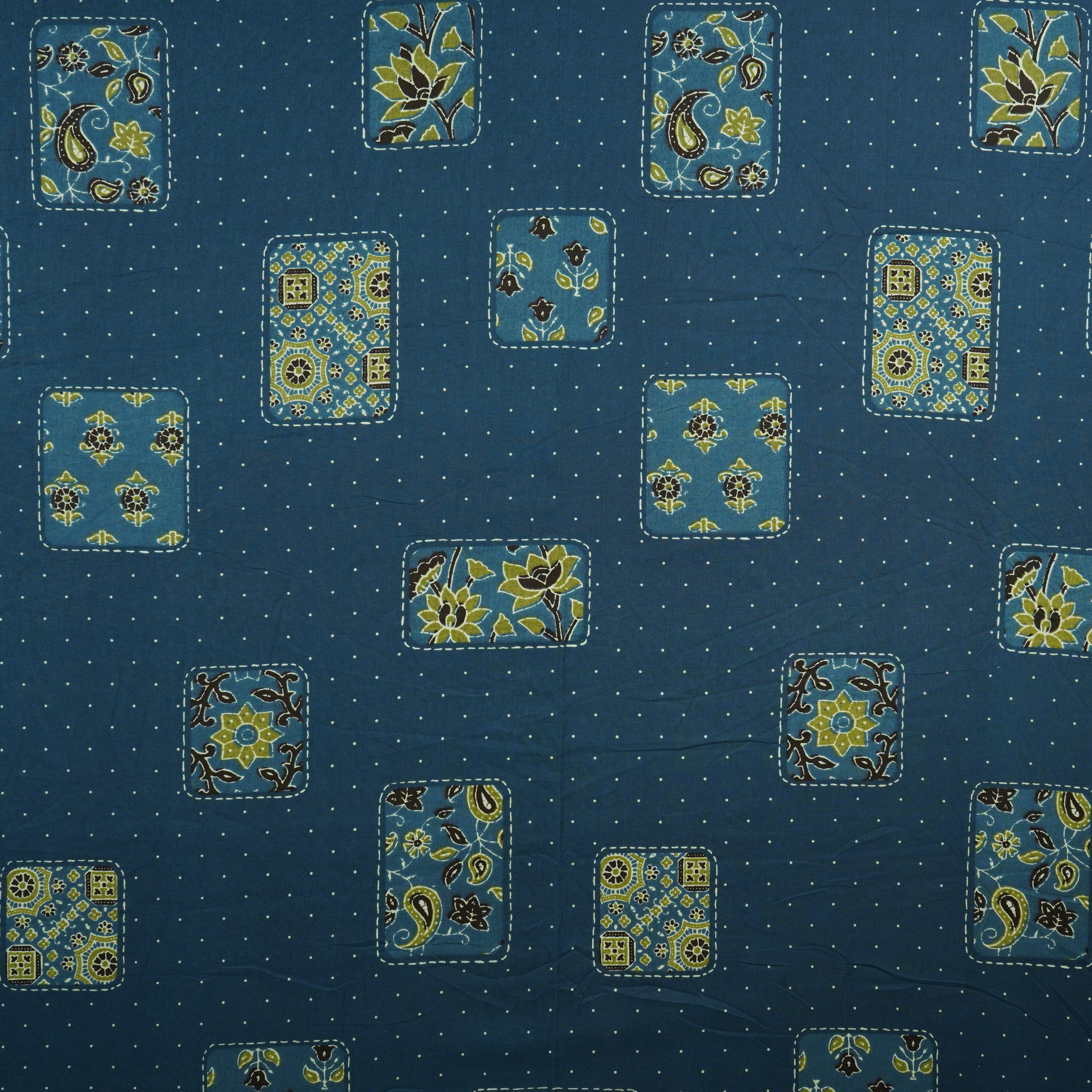 Blue Block Print Cotton Fabric MFR-29836 - TradeUNO