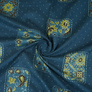 Blue Block Print Cotton Fabric MFR-29836 - TradeUNO