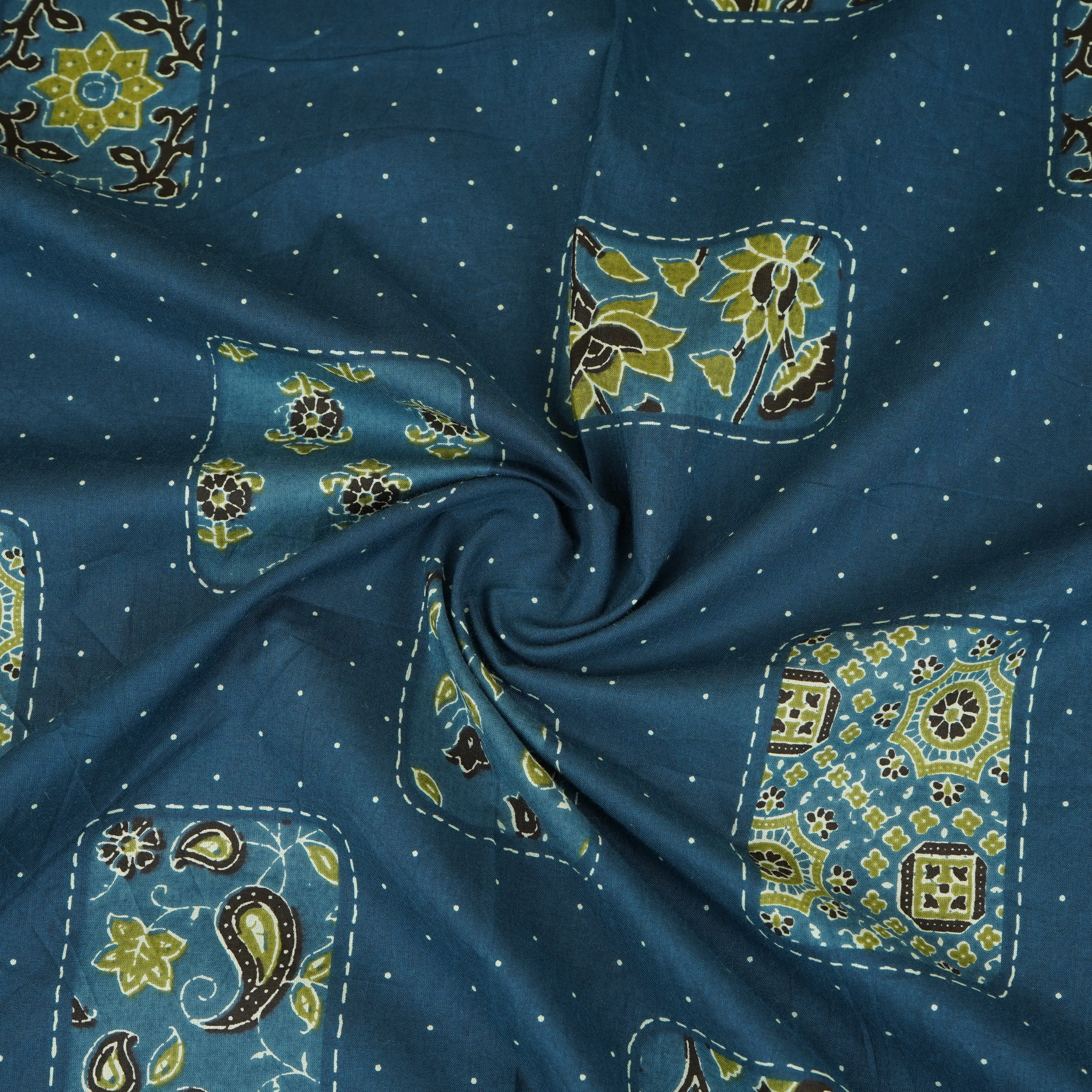Blue Block Print Cotton Fabric MFR-29836 - TradeUNO