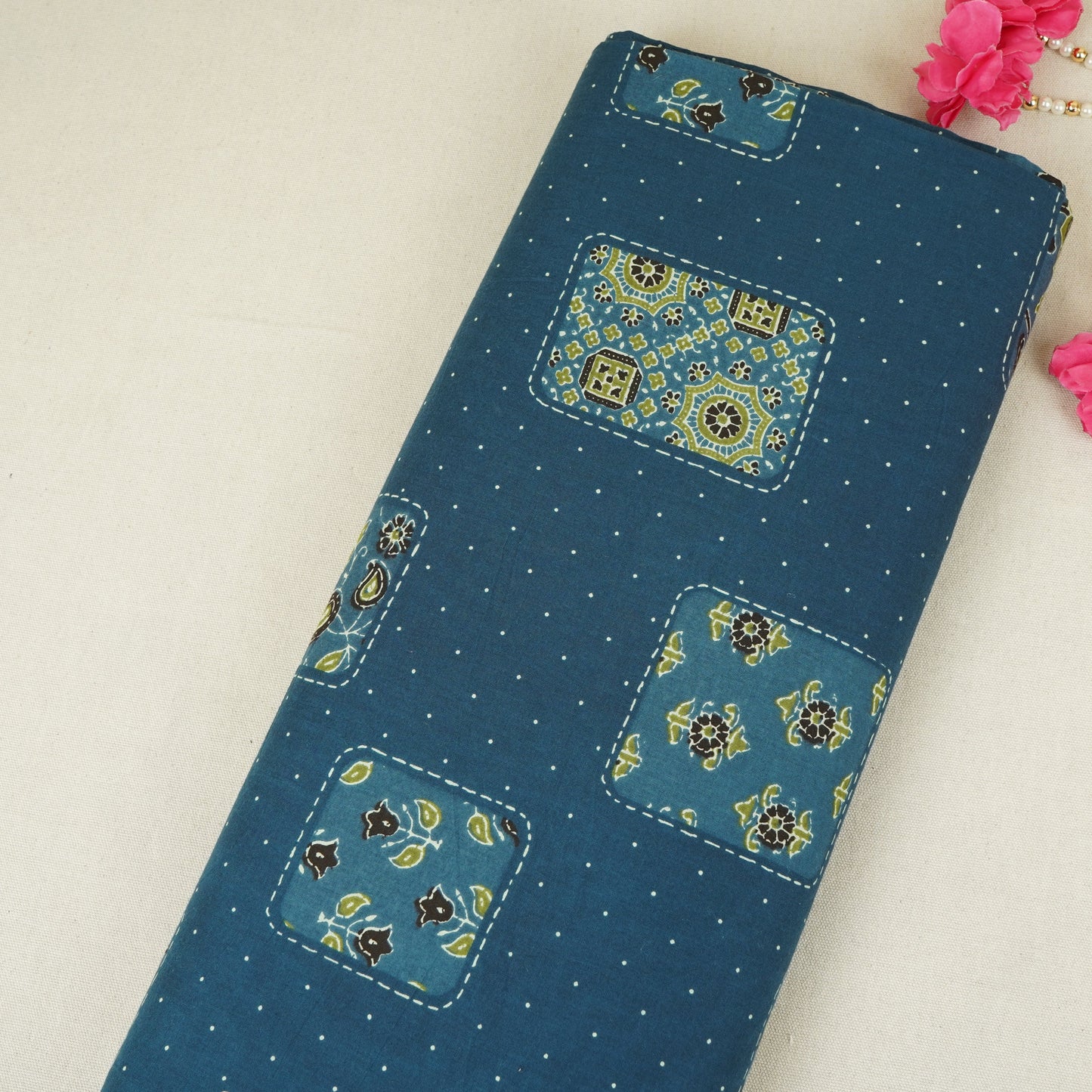 Blue Block Print Cotton Fabric MFR-29836