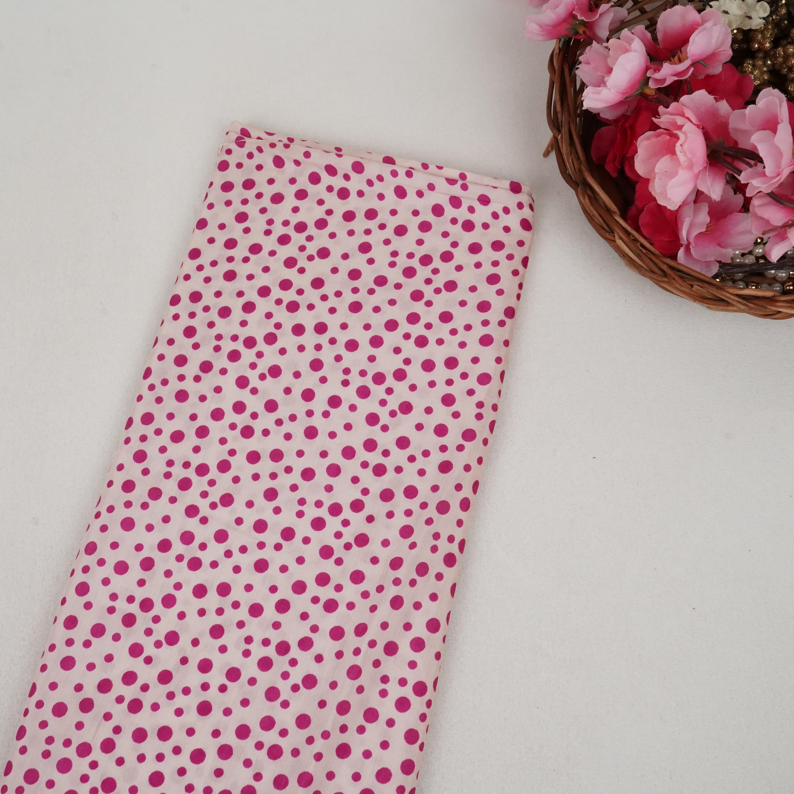 Magenta Pink Dot Print Muslin Fabric MF-30178