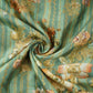Sea Green floral Jacquard print Raw Mango Silk Fabric CW-31589
