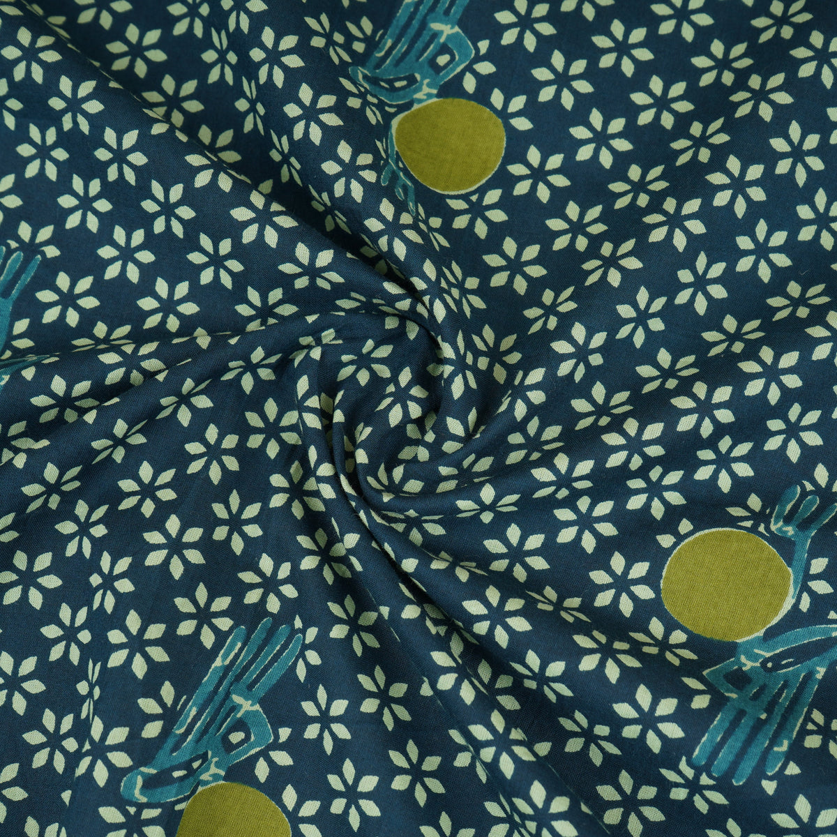 Blue Floral Print Cotton Fabric MFR-29840 - TradeUNO