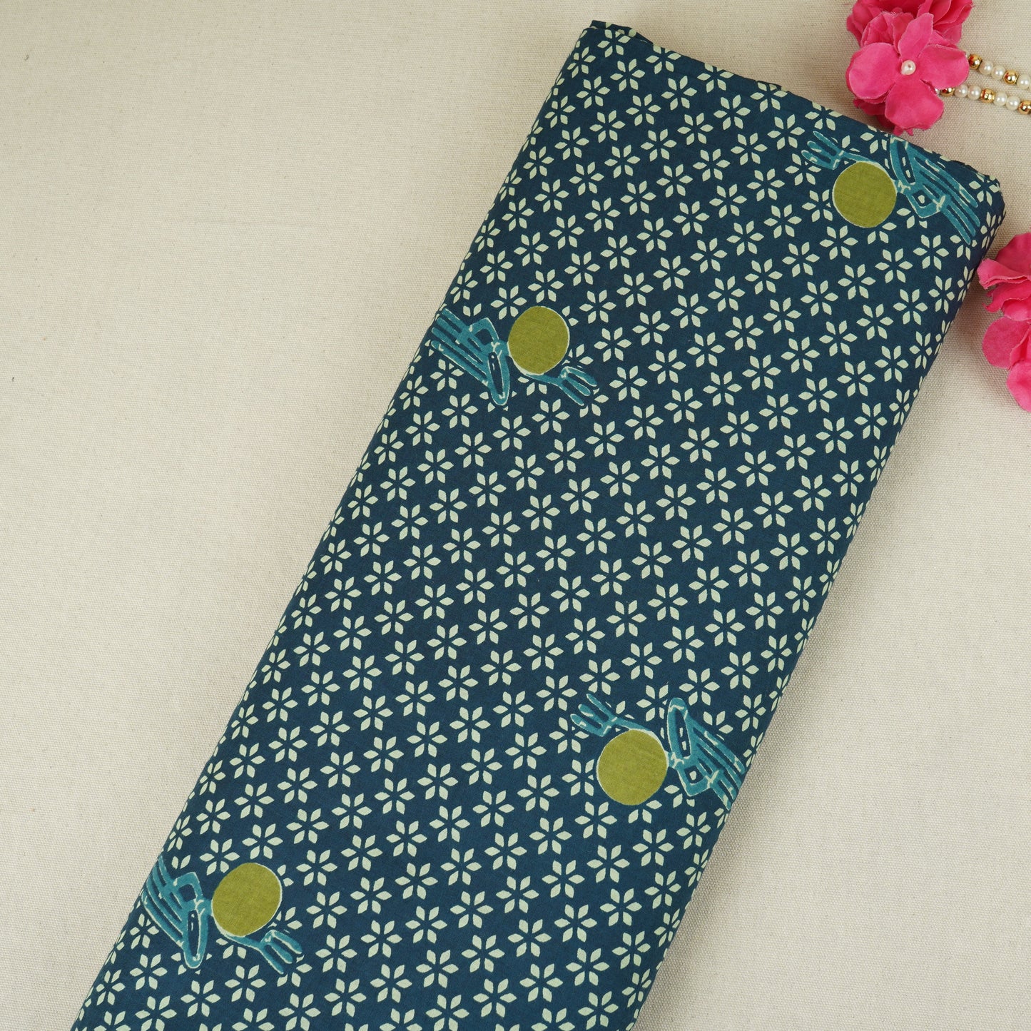 Blue Floral Print Cotton Fabric MFR-29840