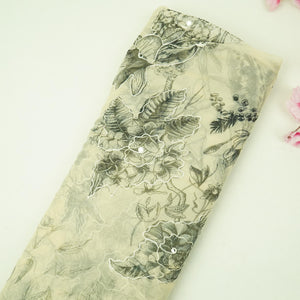 Ivory Heavy sequence work Organza Fabric MTF-31791 - TradeUNO