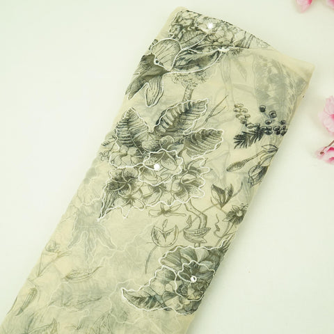 Ivory Heavy sequence work Organza Fabric MTF-31791