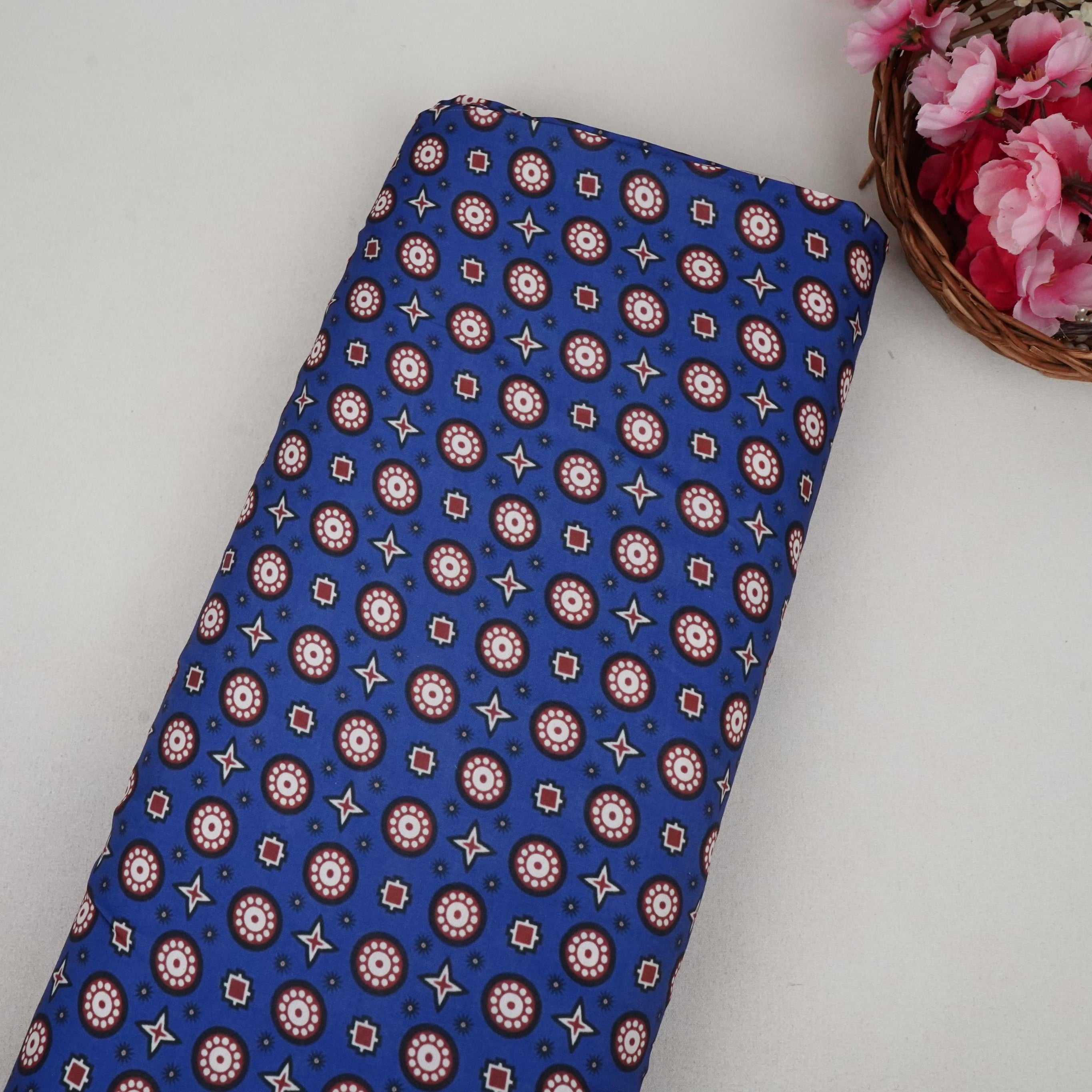 Blue Goemeterical Print Modal Satin VC-11268