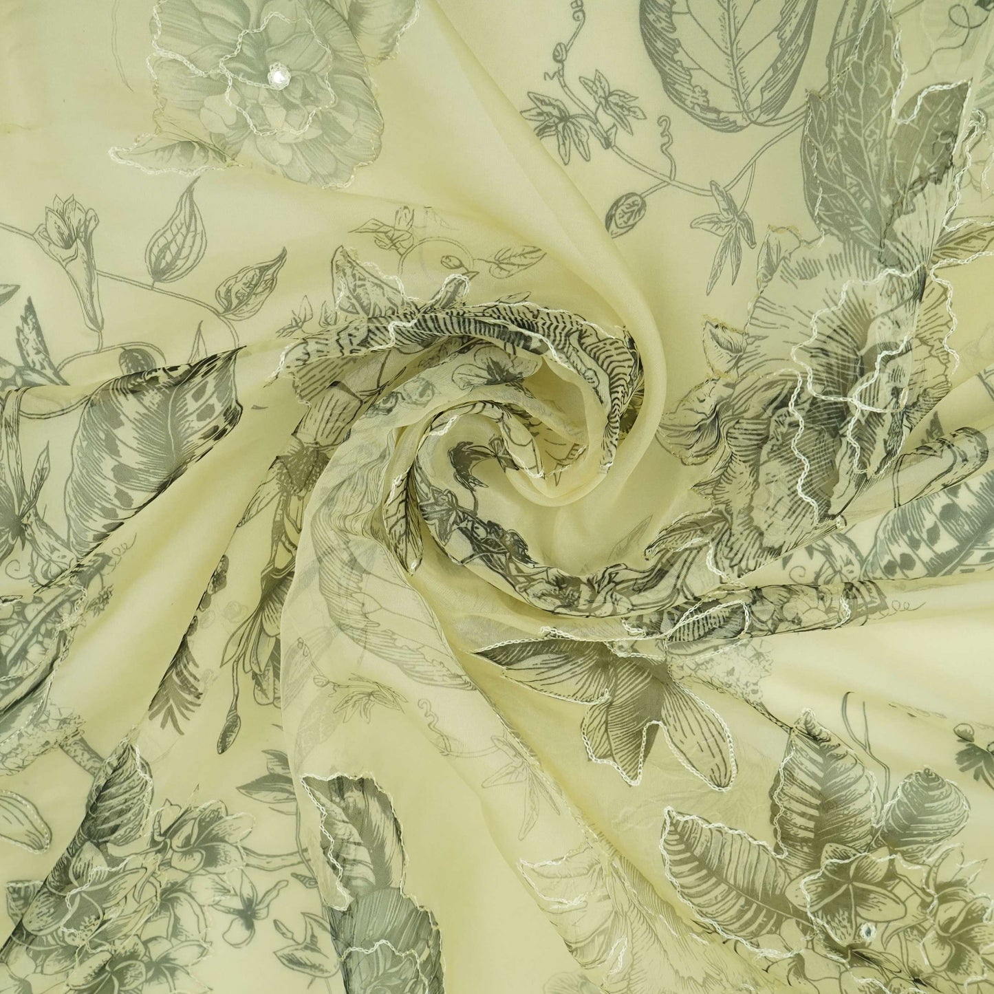 Ivory Heavy sequence work Organza Fabric MTF-31791 - TradeUNO
