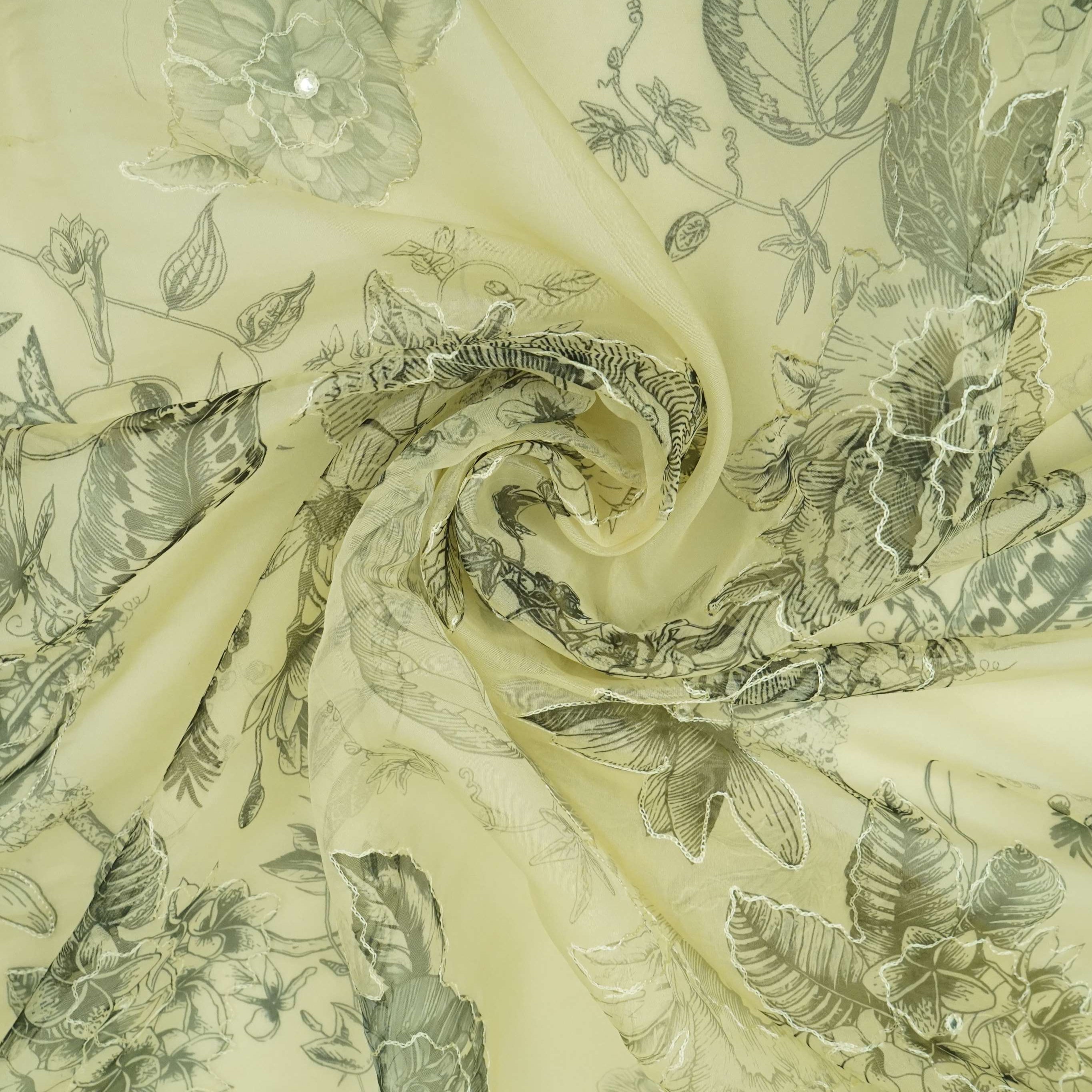 Ivory Heavy sequence work Organza Fabric MTF-31791 - TradeUNO