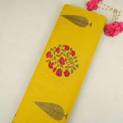 Mustard Floral Handblock Print Cotton Fabric CH-29695