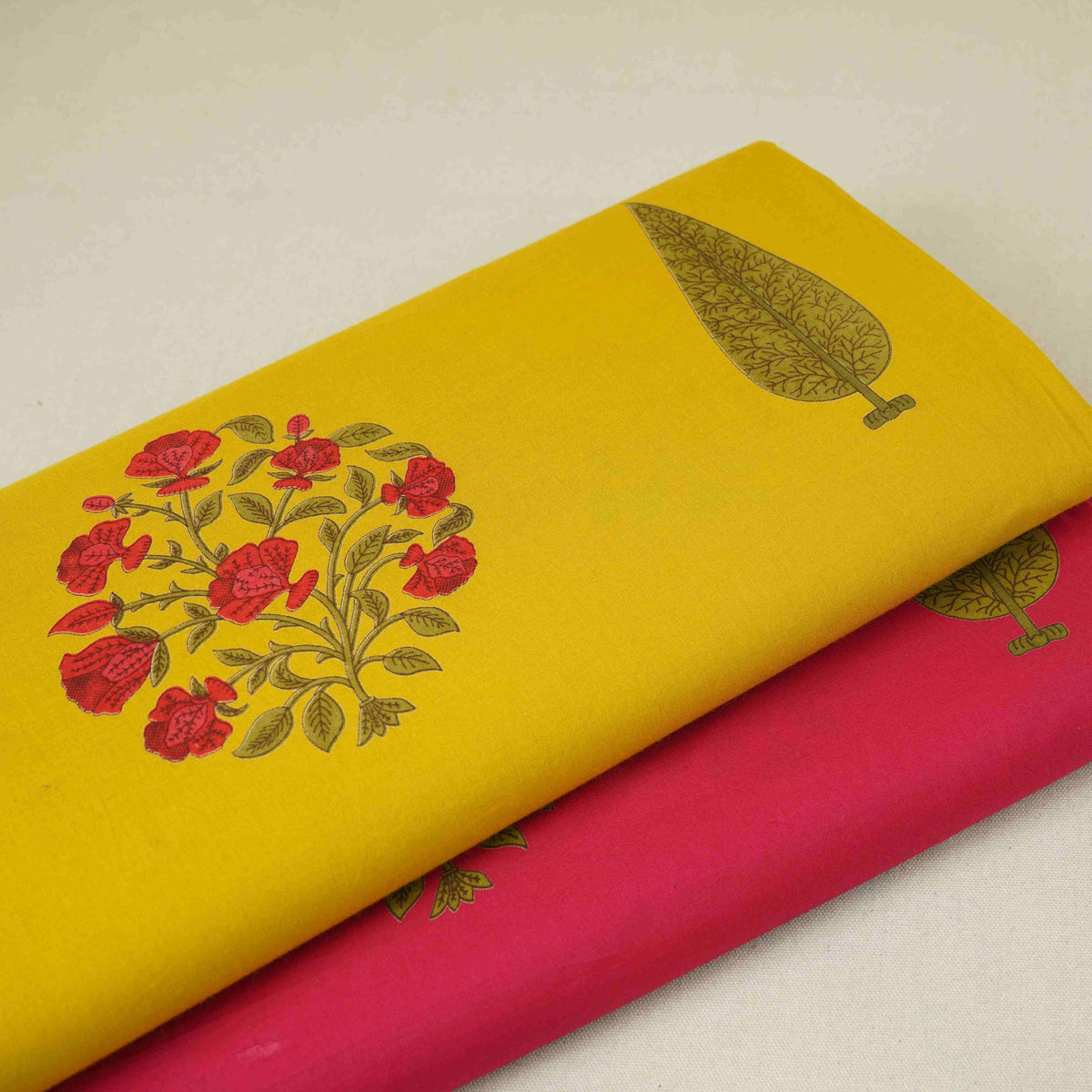 Magenta Pink Floral Handblock Print Cotton Fabric CH-29696 - TradeUNO