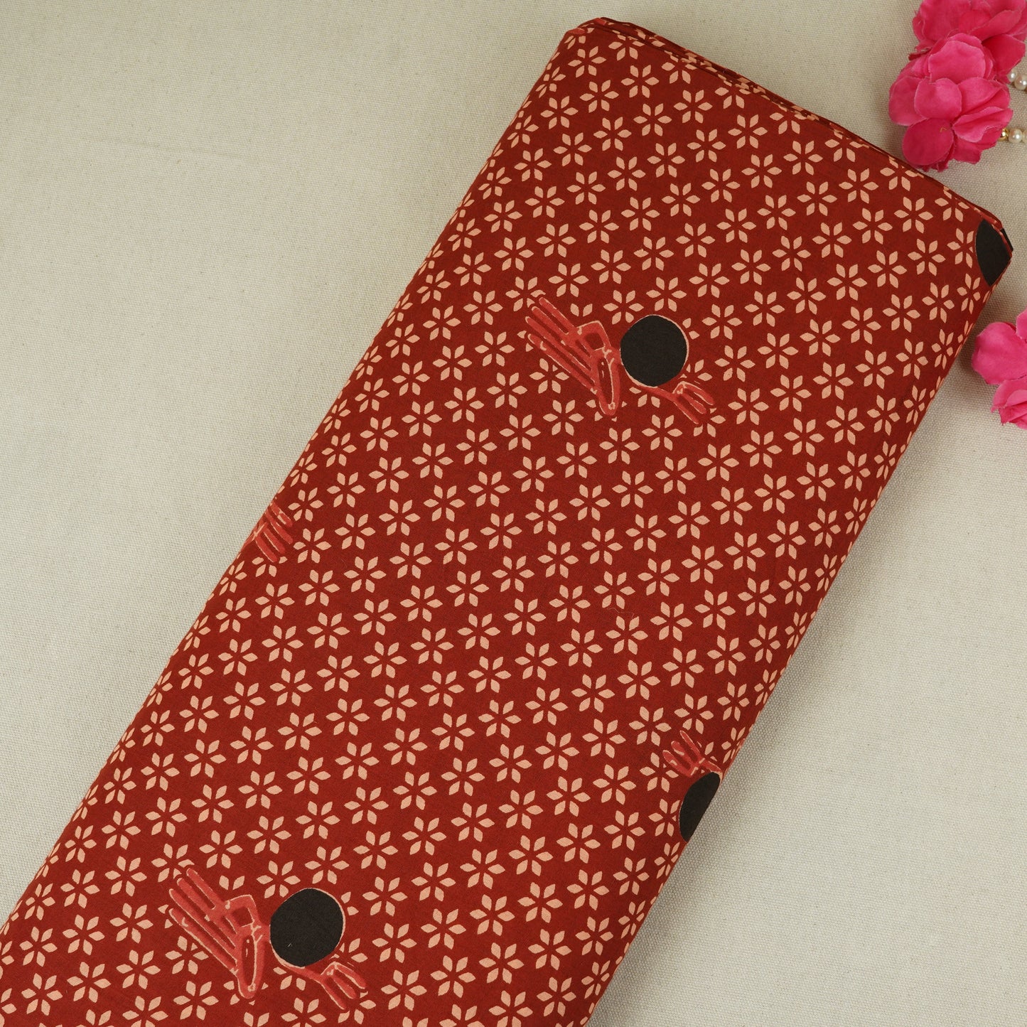 Red Floral Print Cotton Fabric MFR-29838