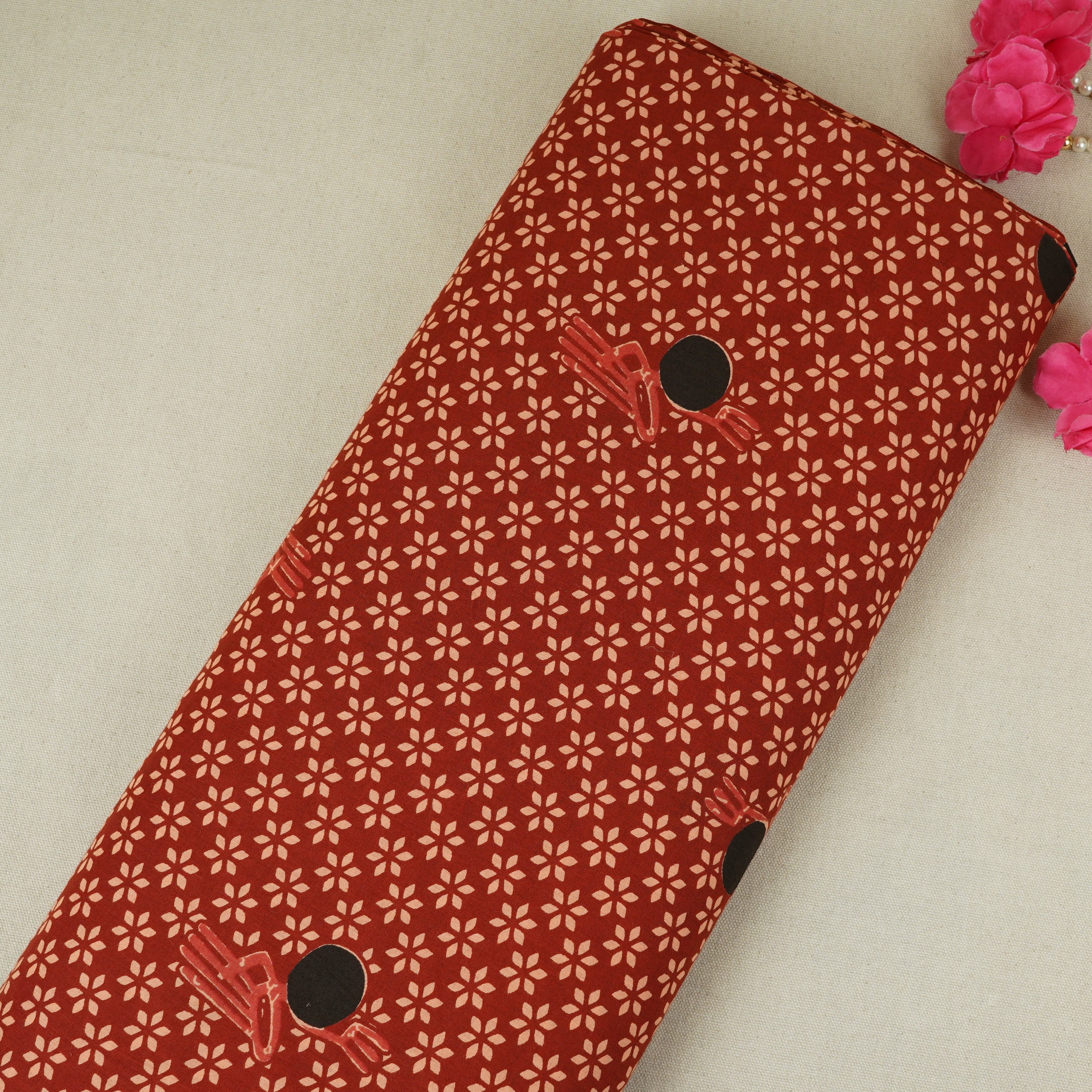 Red Floral Print Cotton Fabric MFR-29838 - TradeUNO