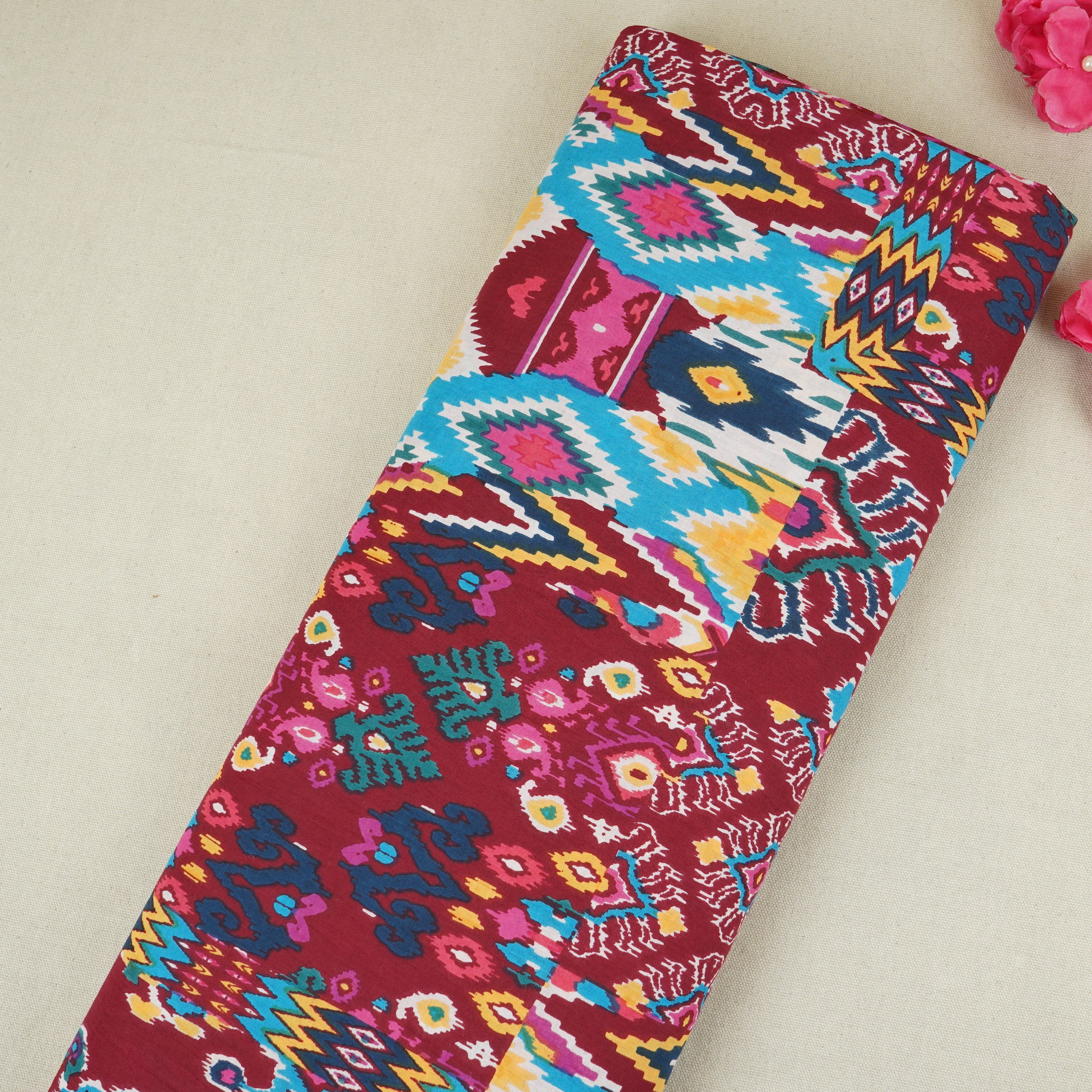 Multicolor Geomatrical Print Cotton Fabric MFR-29834 - TradeUNO