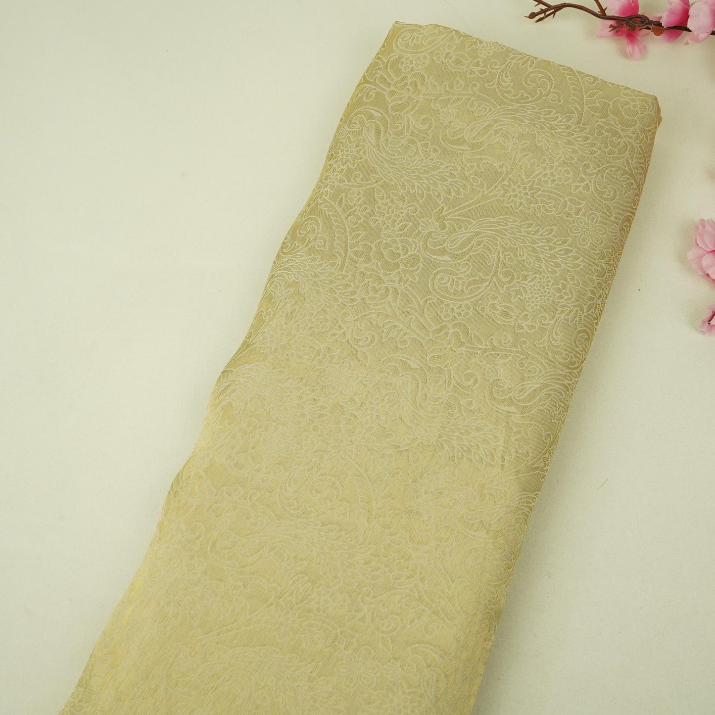Golden floral jaal Tenchui Silk Fabric MTI-31647