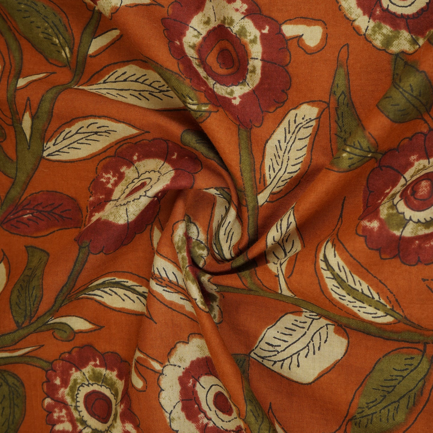 Rust Orange Kalamkari Print Cotton Fabric MFR-29883