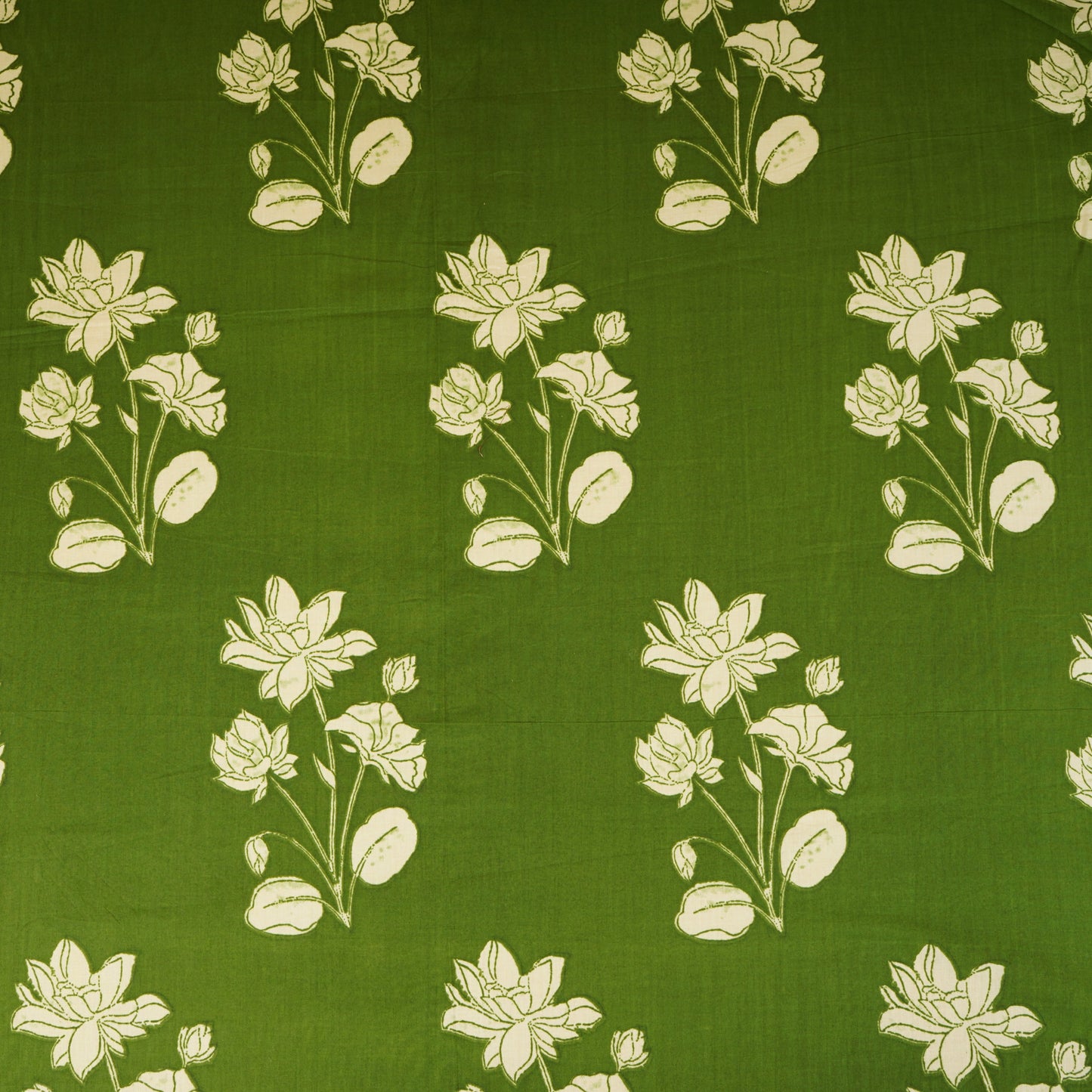 Green & White Floral Print Cotton Fabric MFR-29860
