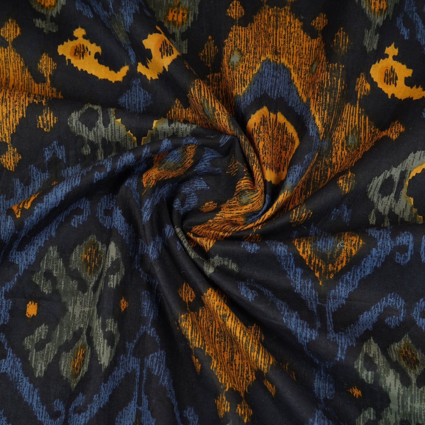 Yellow & Black Ikkat Print Cotton Fabric MFR-29851