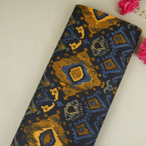 Yellow & Black Ikkat Print Cotton Fabric MFR-29851