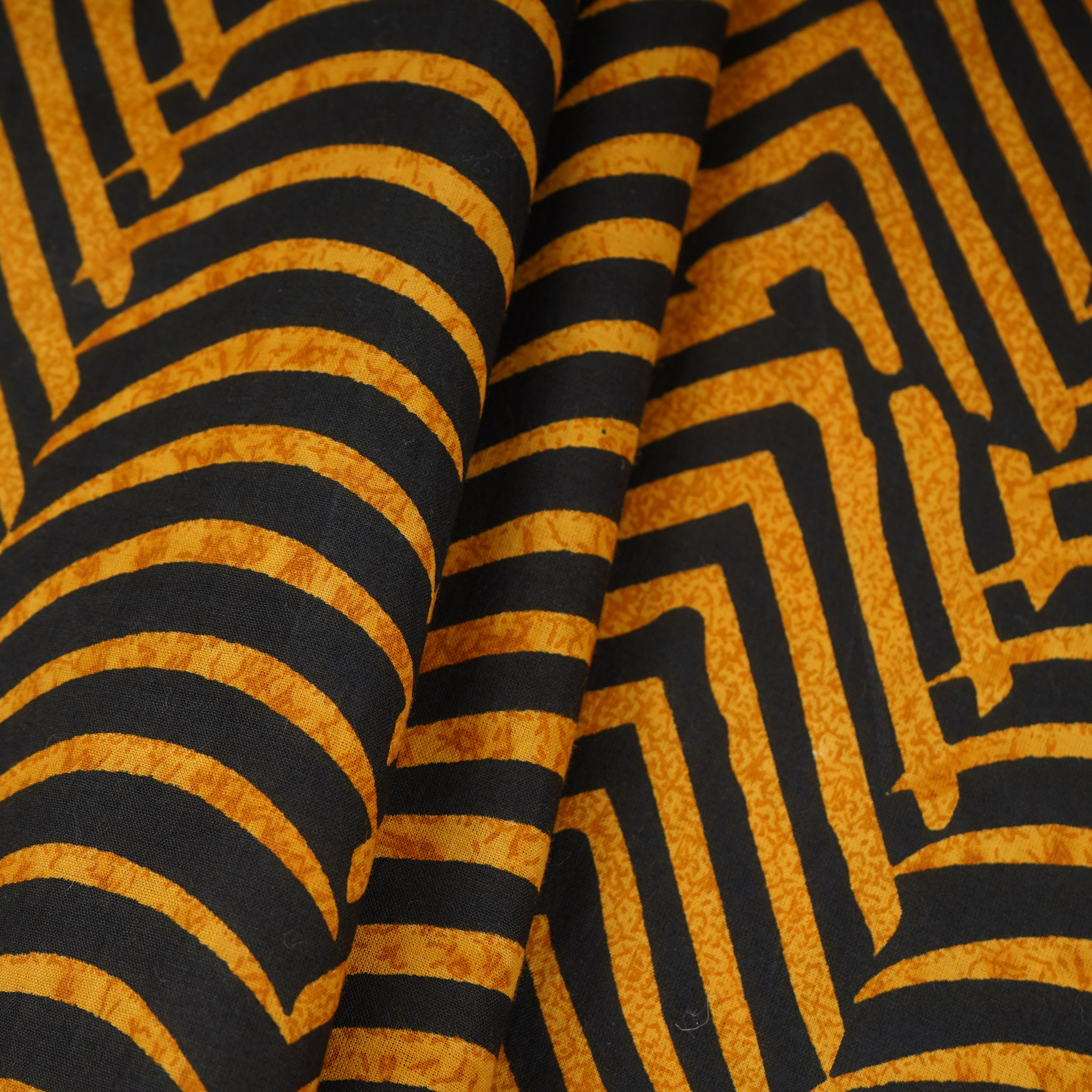 Yellow & Black Abstract Print Cotton Fabric MFR-29852 - TradeUNO