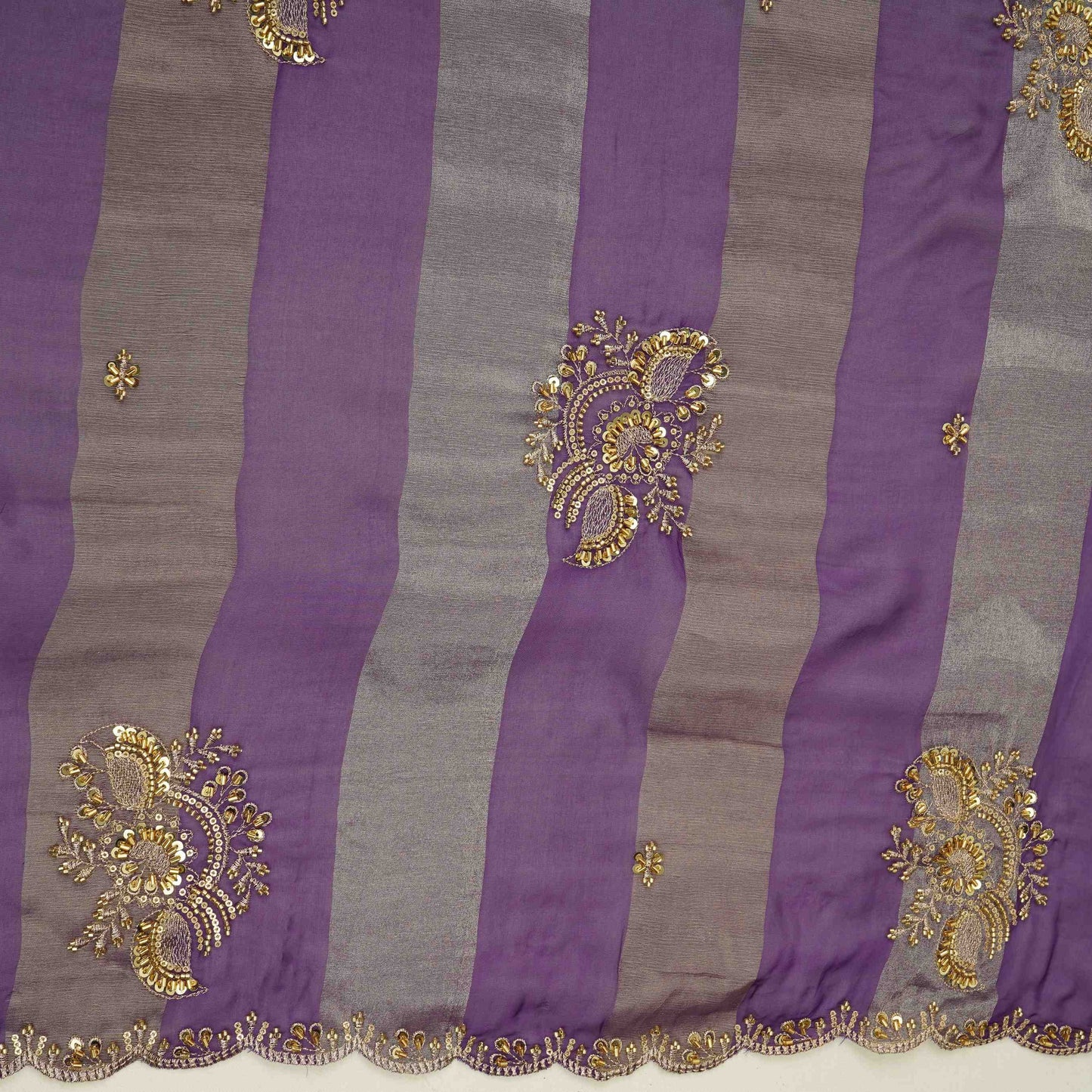 Violet Stripes cutdana embroidery Tissue Fabric VFS-31696