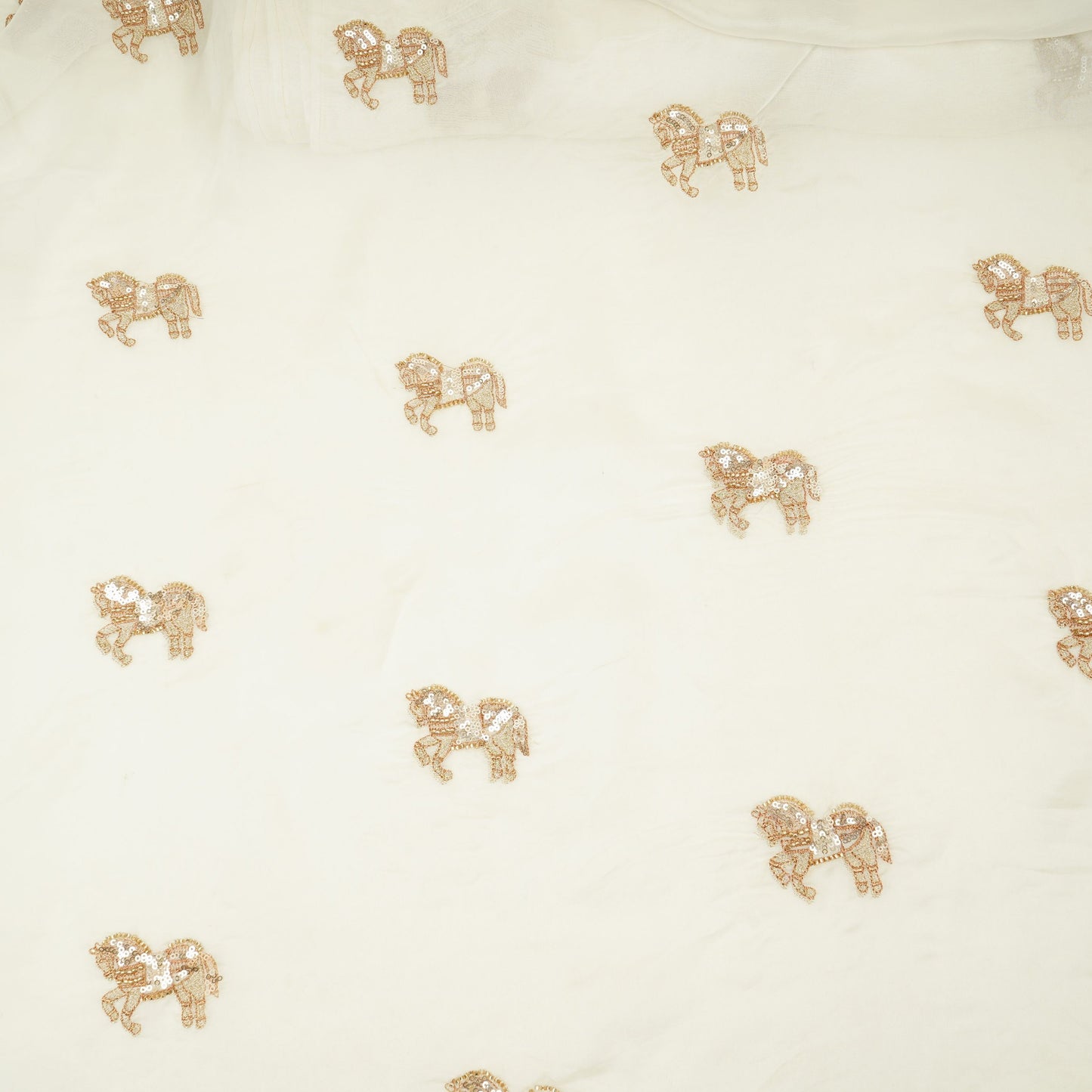 White Sequins Horse Buti embroidery Organza Fabric VFS-31852