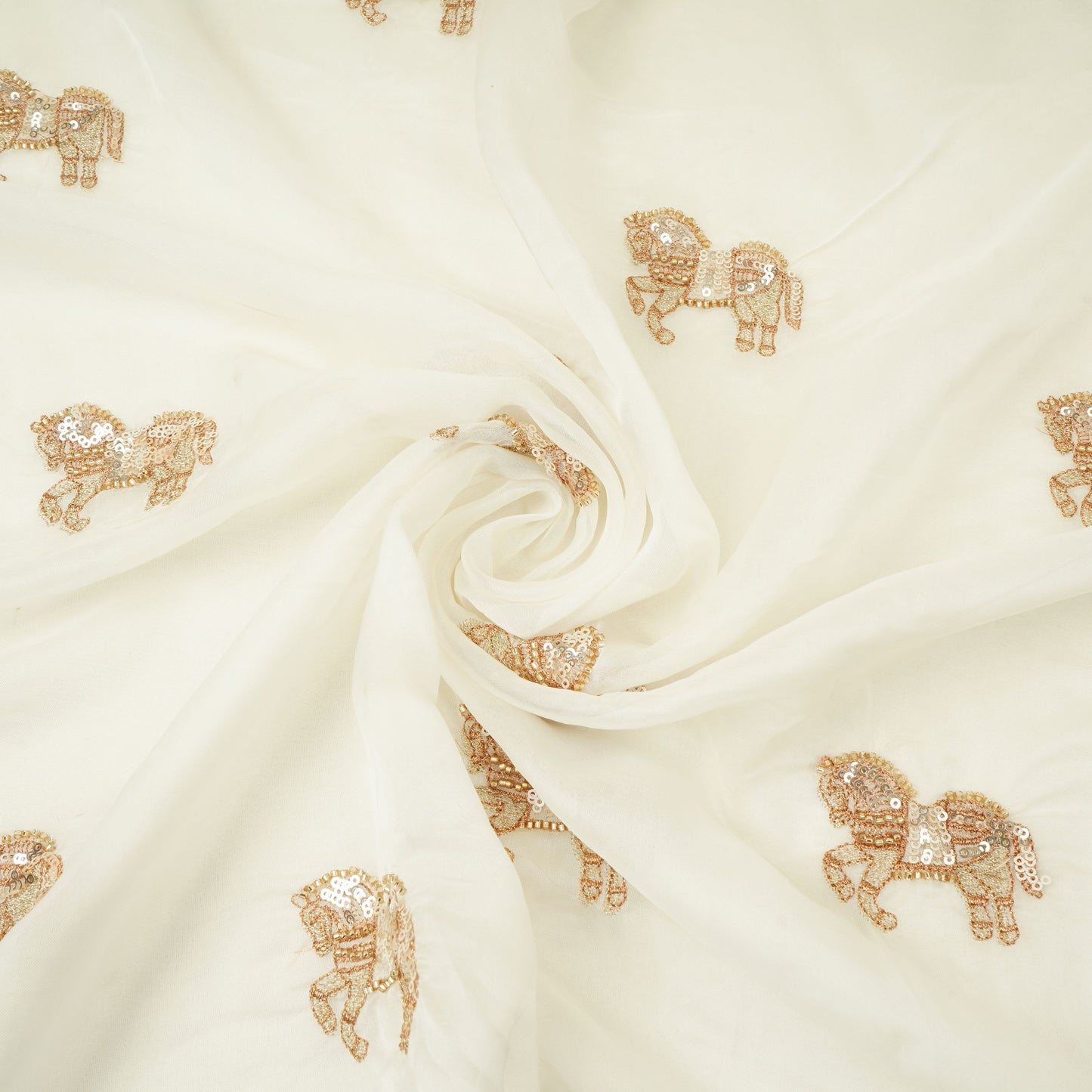White Sequins Horse Buti embroidery Organza Fabric VFS-31852