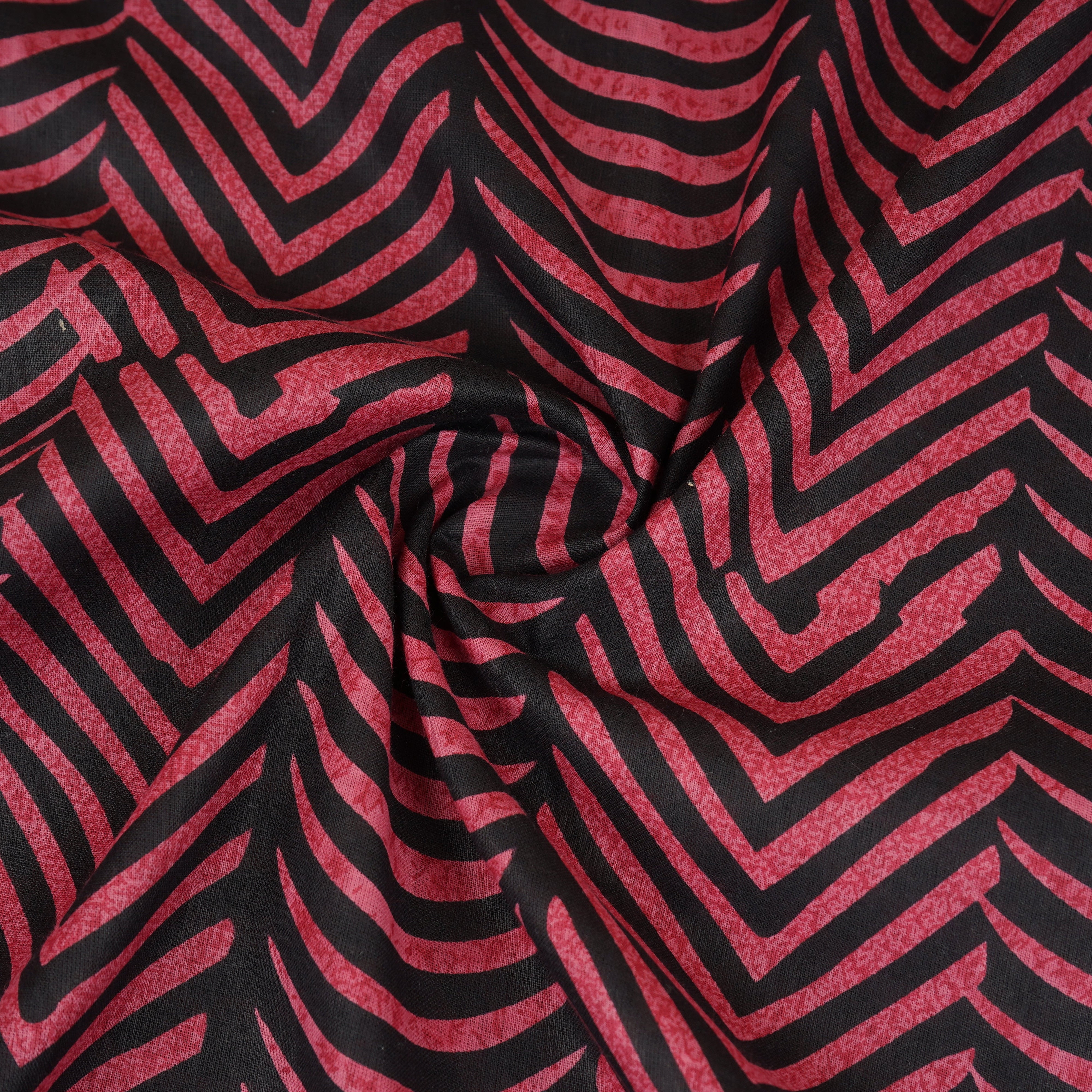 Pink & Black Abstract Print Cotton Fabric MFR-29850 - TradeUNO