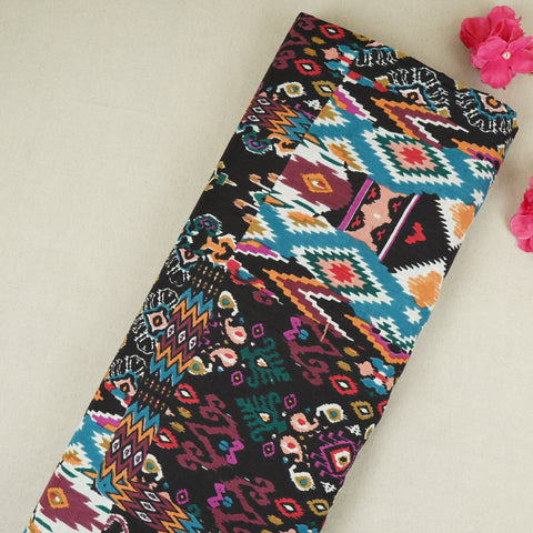 Black with Multicolor Geomatrical Print Cotton Fabric MFR-29835