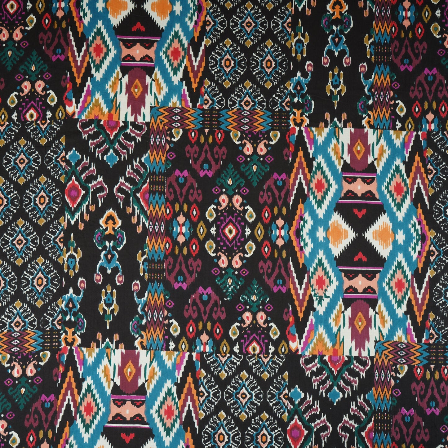 Black with Multicolor Geomatrical Print Cotton Fabric MFR-29835
